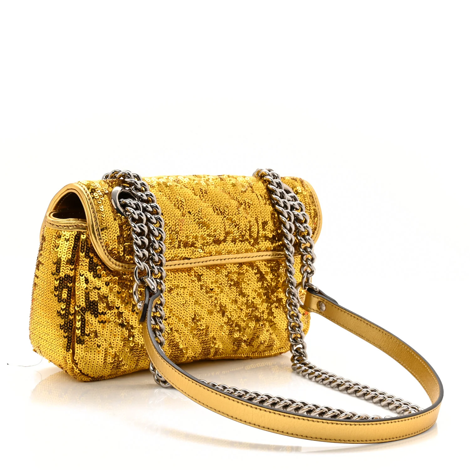 Sequin Matelasse Diagonal Mini GG Marmont Shoulder Bag Gold - Image 3