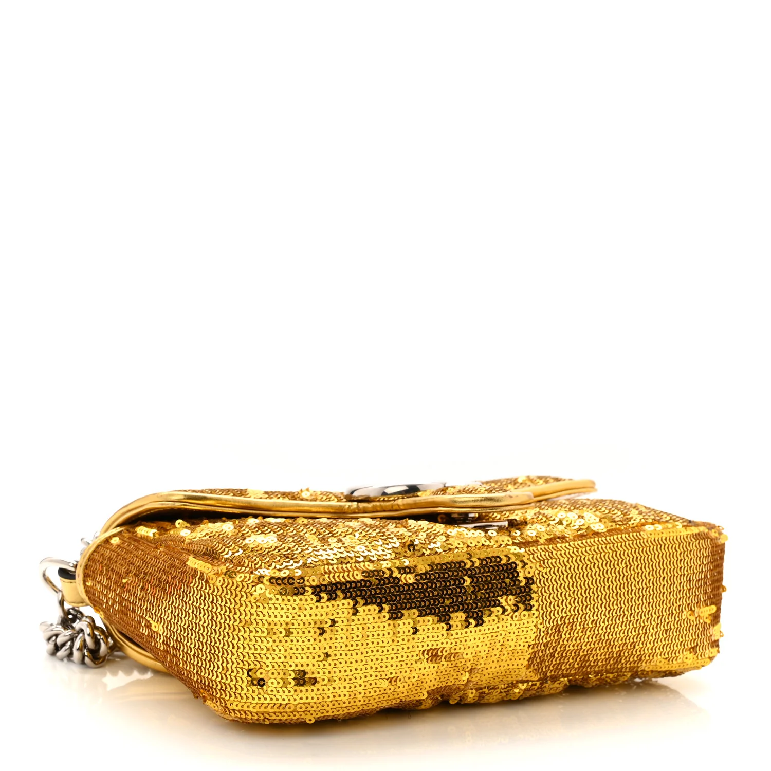 Sequin Matelasse Diagonal Mini GG Marmont Shoulder Bag Gold - Image 4