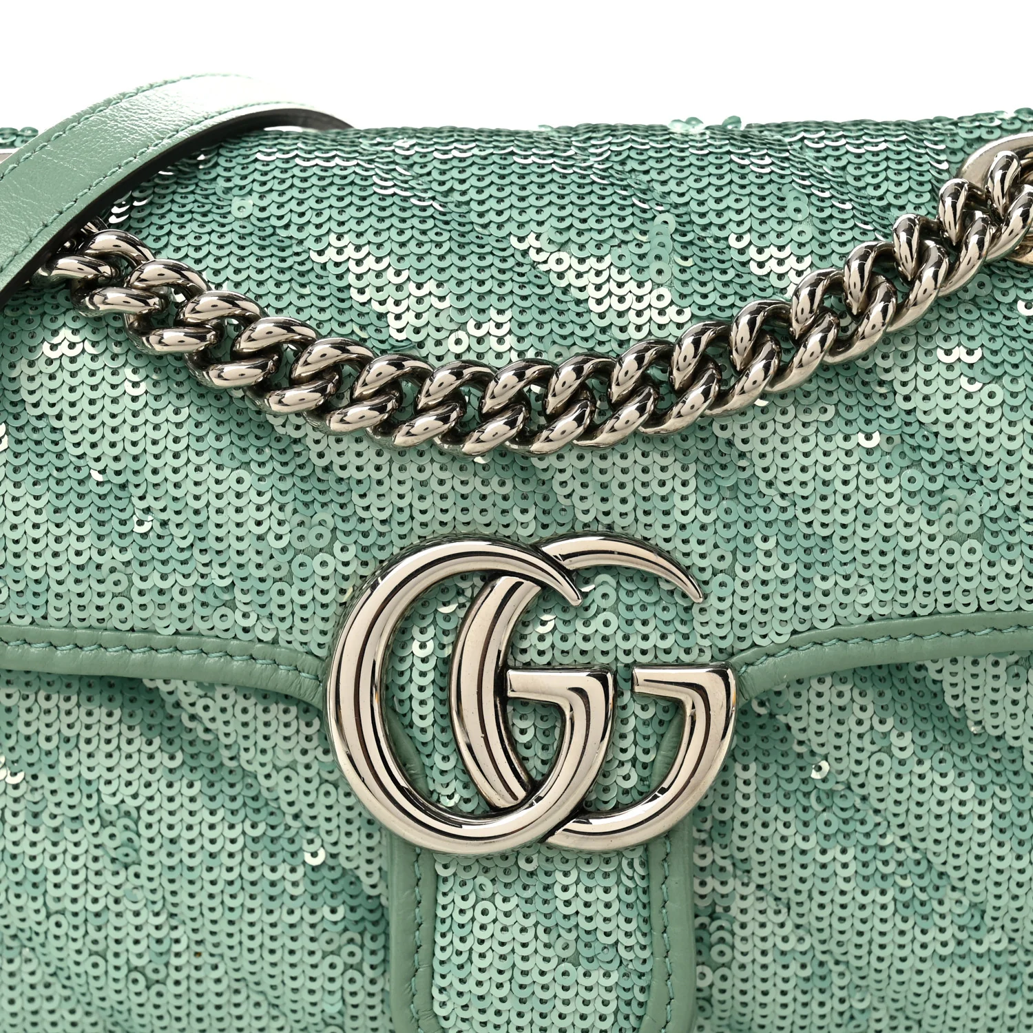 Sequin Matelasse Mini GG Marmont Shoulder Bag Water Green Verde Chiaro Light Water Green - Image 8