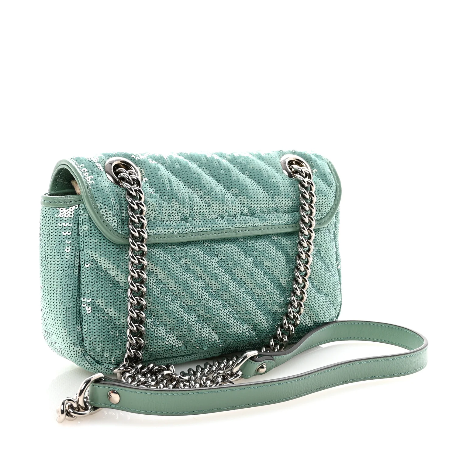 Sequin Matelasse Small GG Marmont Shoulder Bag Water Green Verde Chiaro Light Water Green - Image 3