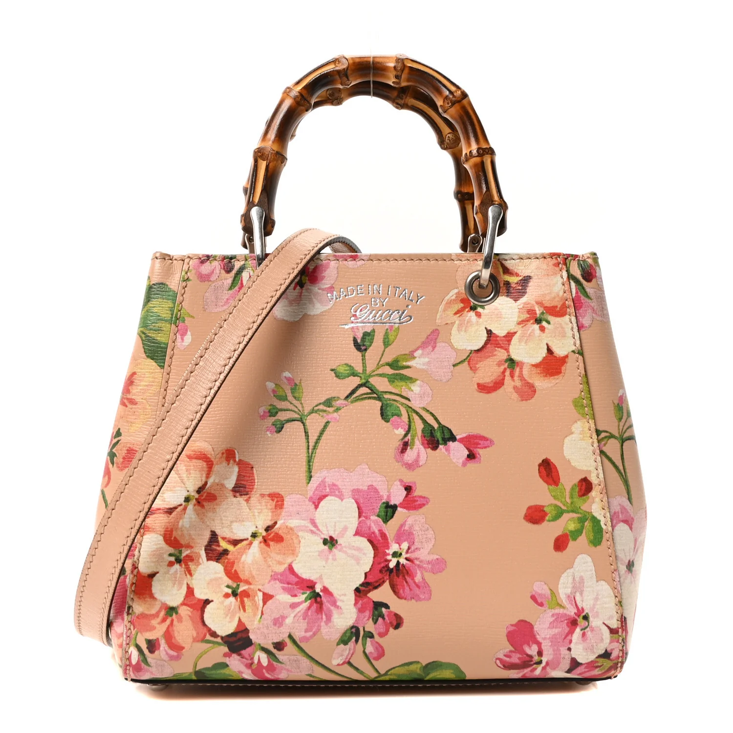 Shangai Calfskin Blooms Print Mini Bamboo Shopper Tote Pink Apricot Multicolor