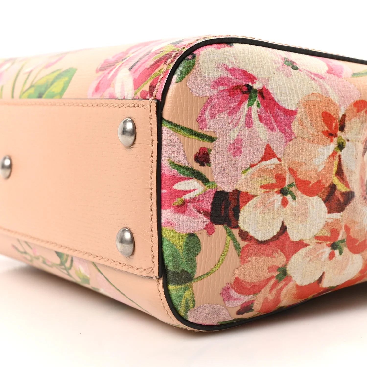 Shangai Calfskin Blooms Print Mini Bamboo Shopper Tote Pink Apricot Multicolor - Image 10