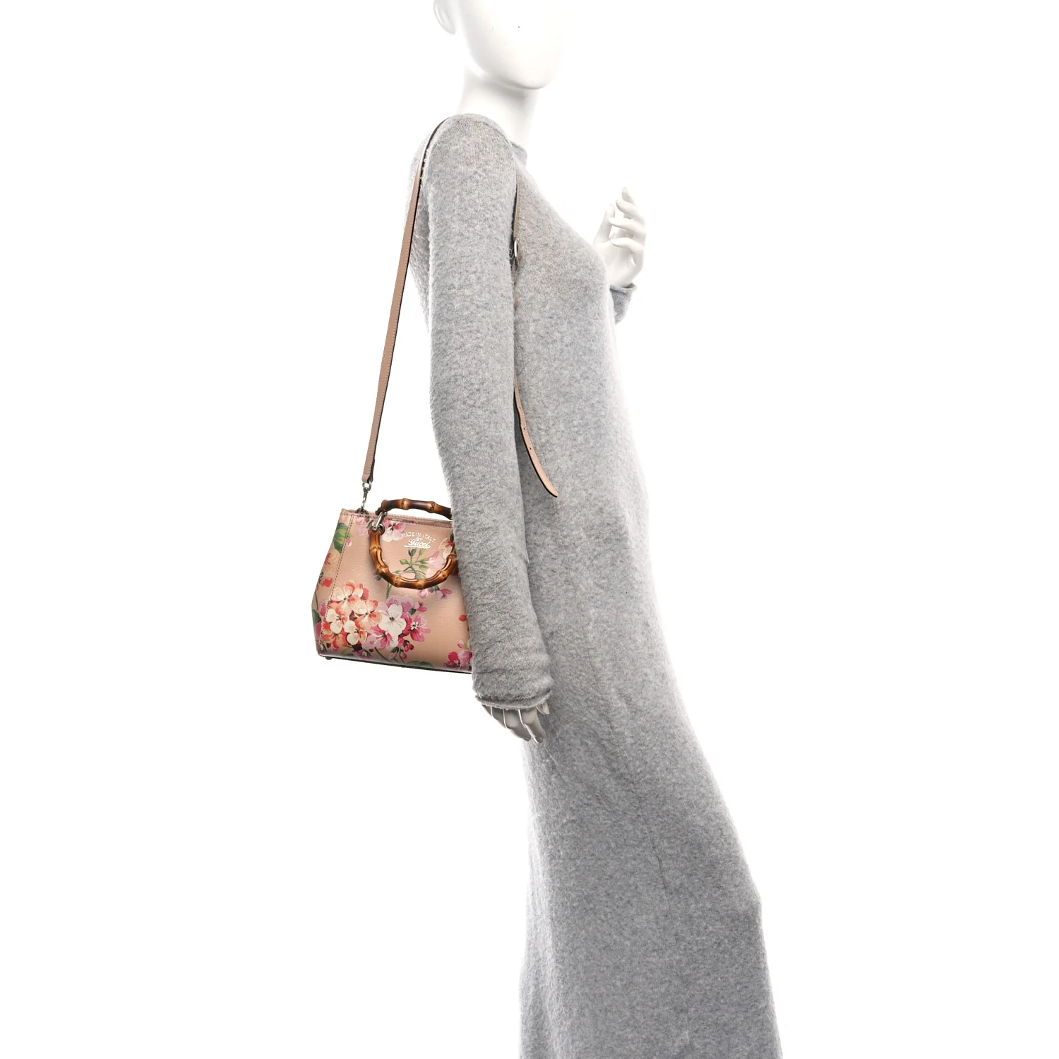 Shangai Calfskin Blooms Print Mini Bamboo Shopper Tote Pink Apricot Multicolor - Image 2