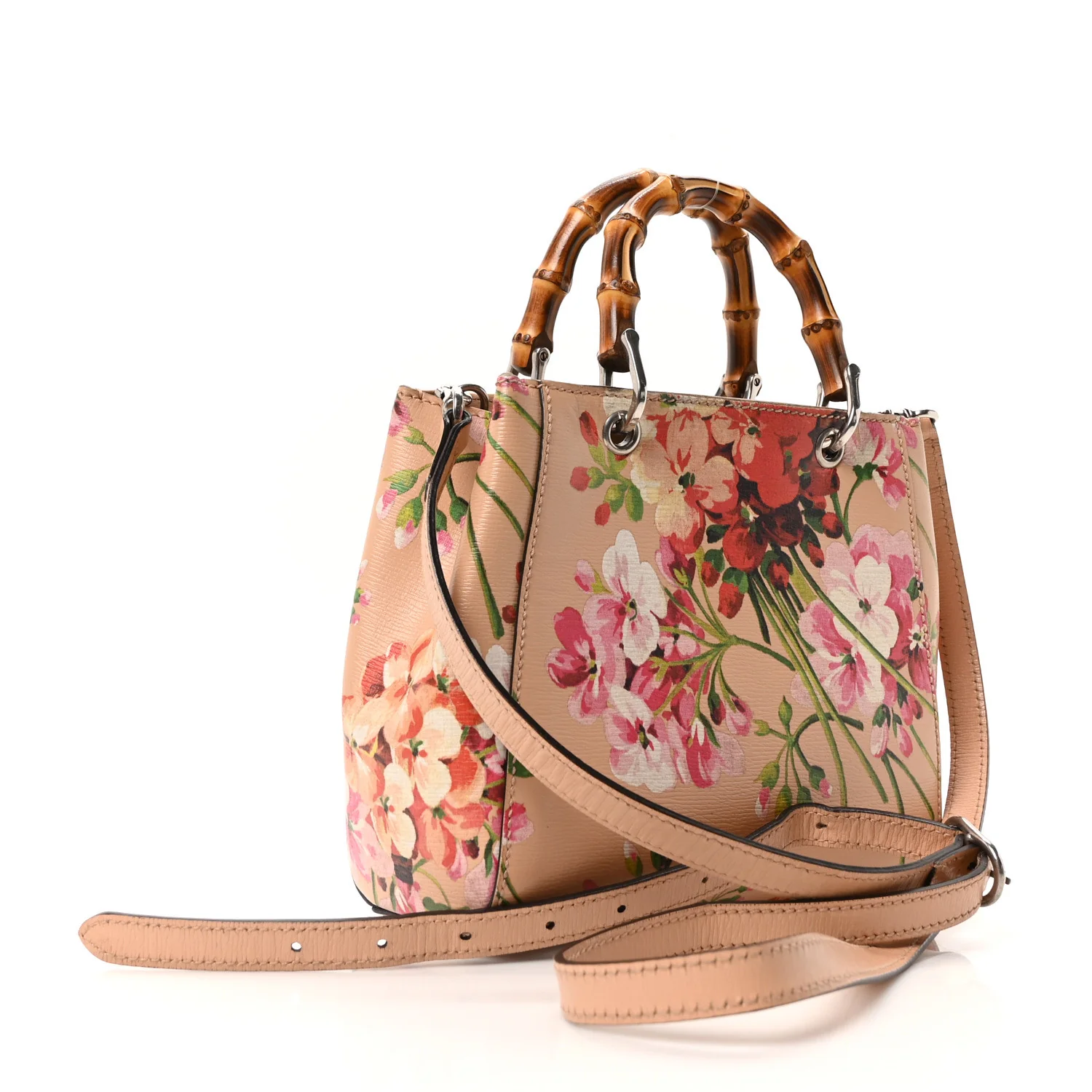 Shangai Calfskin Blooms Print Mini Bamboo Shopper Tote Pink Apricot Multicolor - Image 3