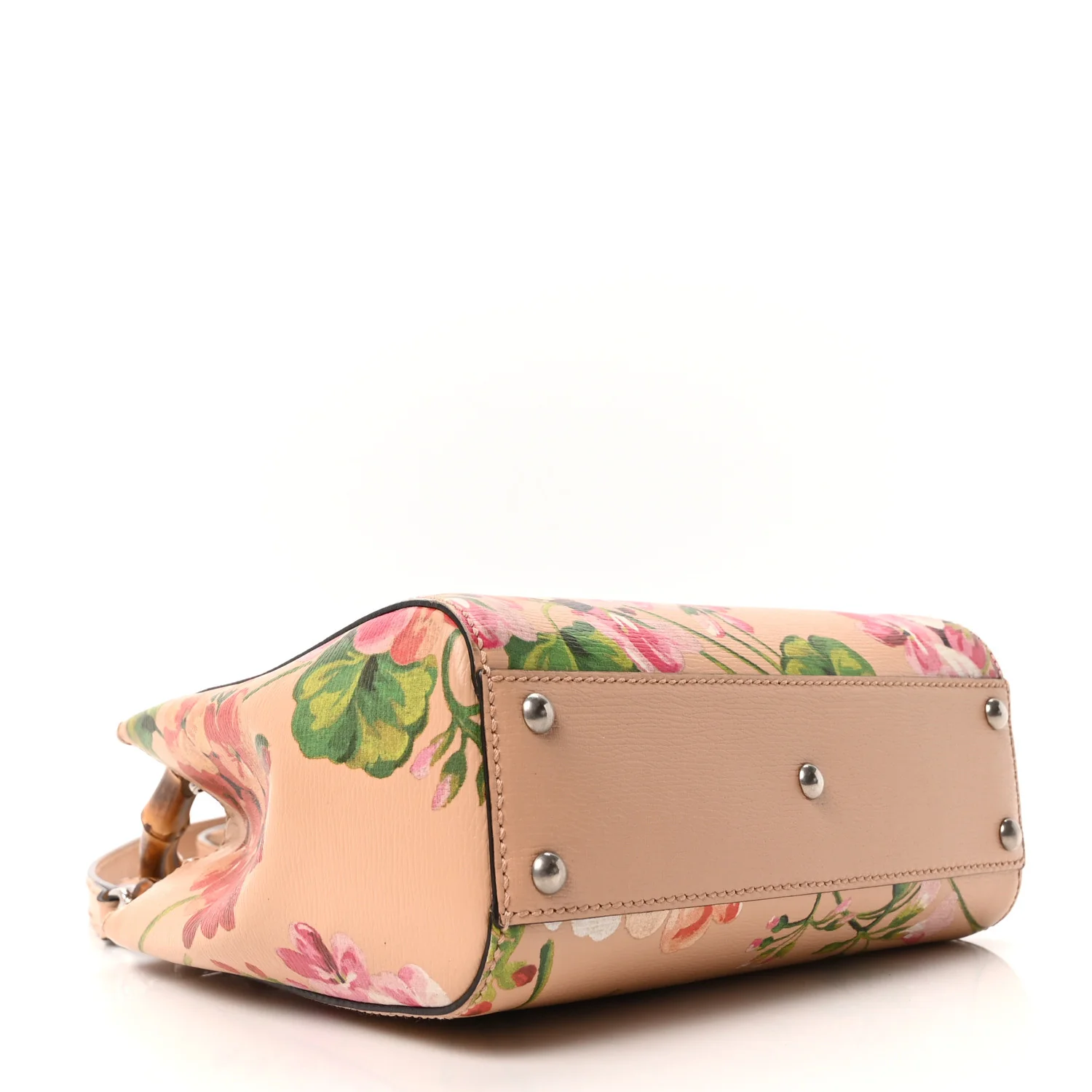 Shangai Calfskin Blooms Print Mini Bamboo Shopper Tote Pink Apricot Multicolor - Image 4