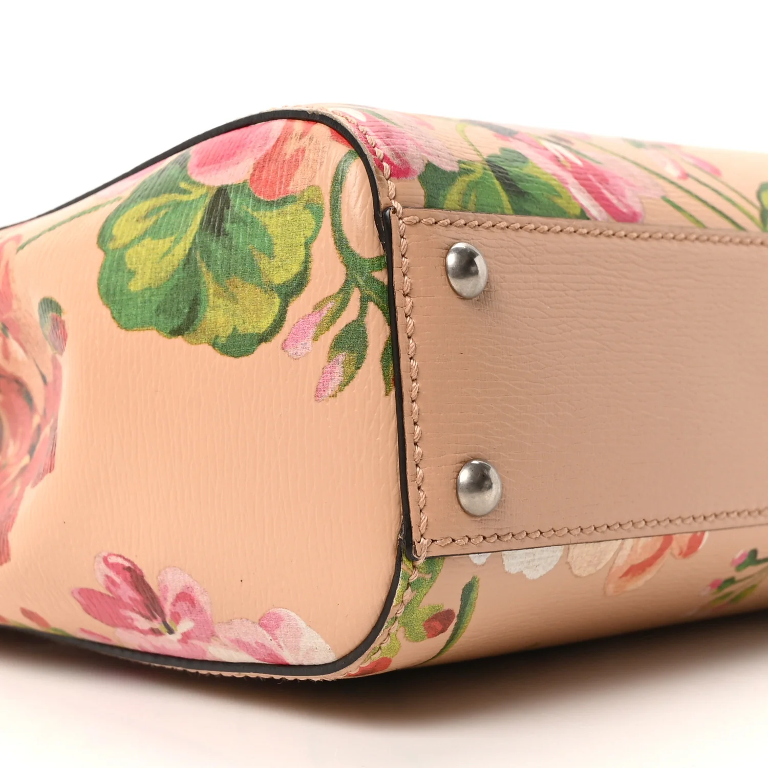 Shangai Calfskin Blooms Print Mini Bamboo Shopper Tote Pink Apricot Multicolor - Image 9