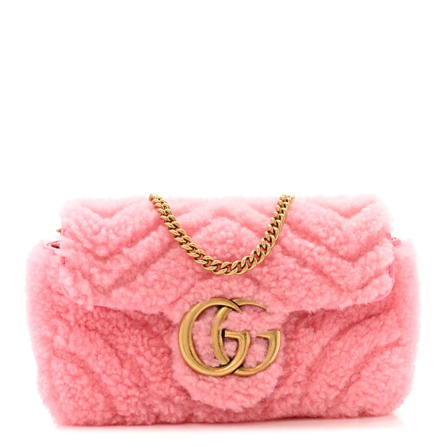 Shearling Matelasse Super Mini GG Marmont Shoulder Bag Lotus Pink