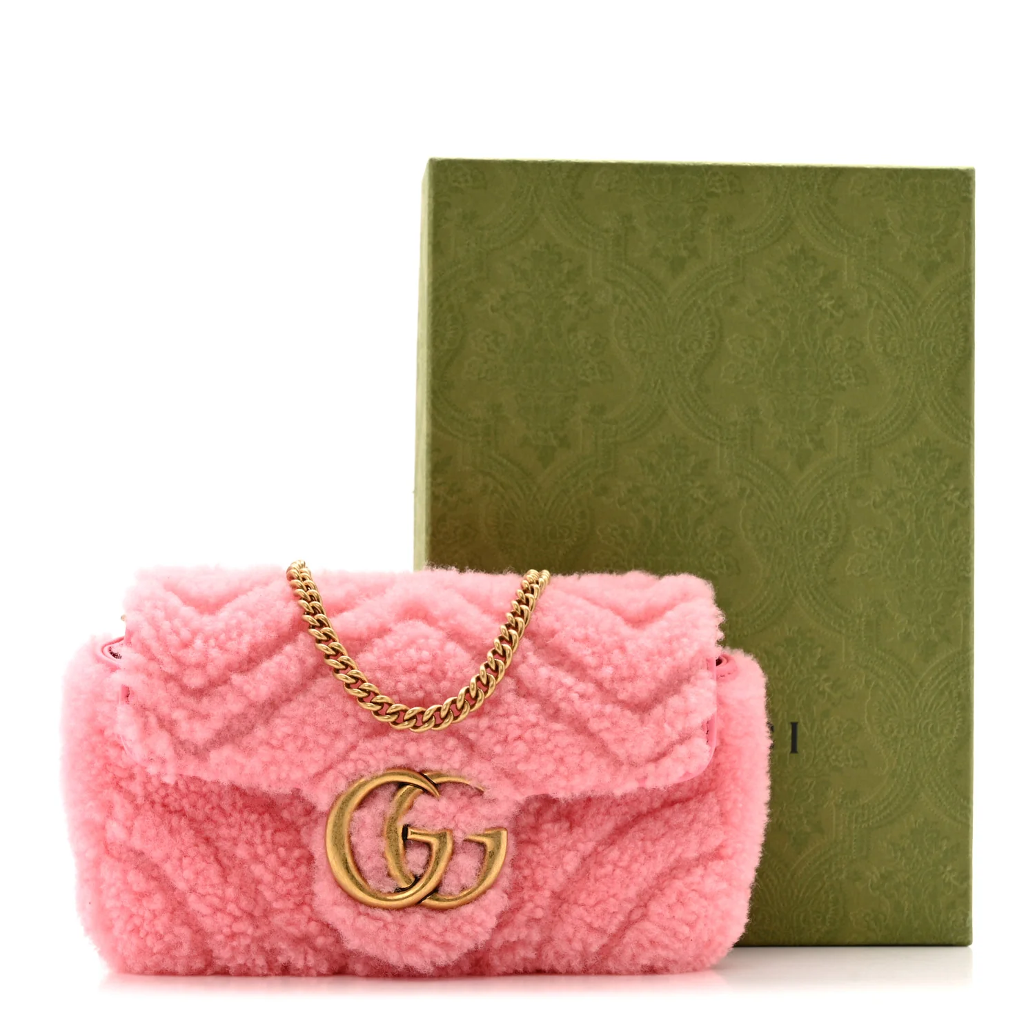 Shearling Matelasse Super Mini GG Marmont Shoulder Bag Lotus Pink - Image 11