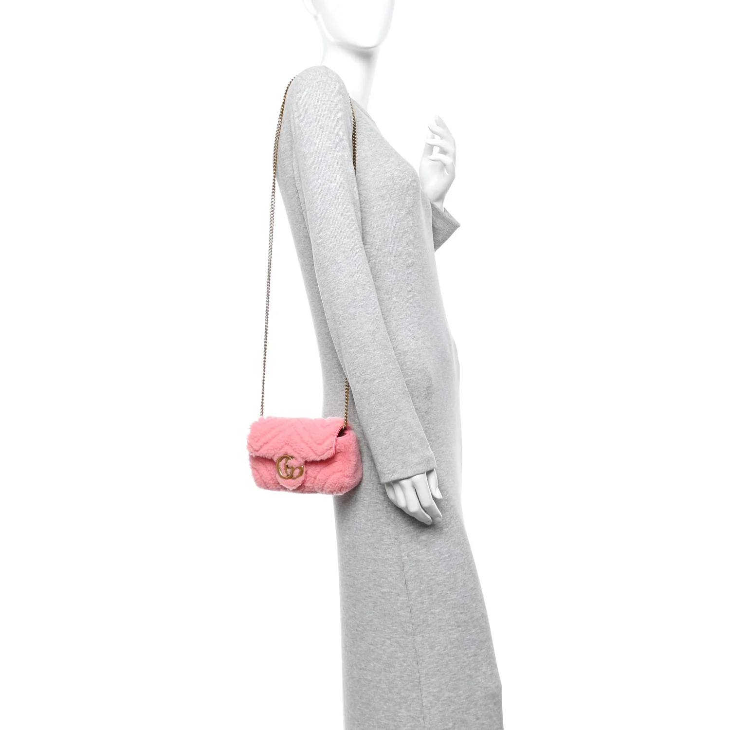 Shearling Matelasse Super Mini GG Marmont Shoulder Bag Lotus Pink - Image 2