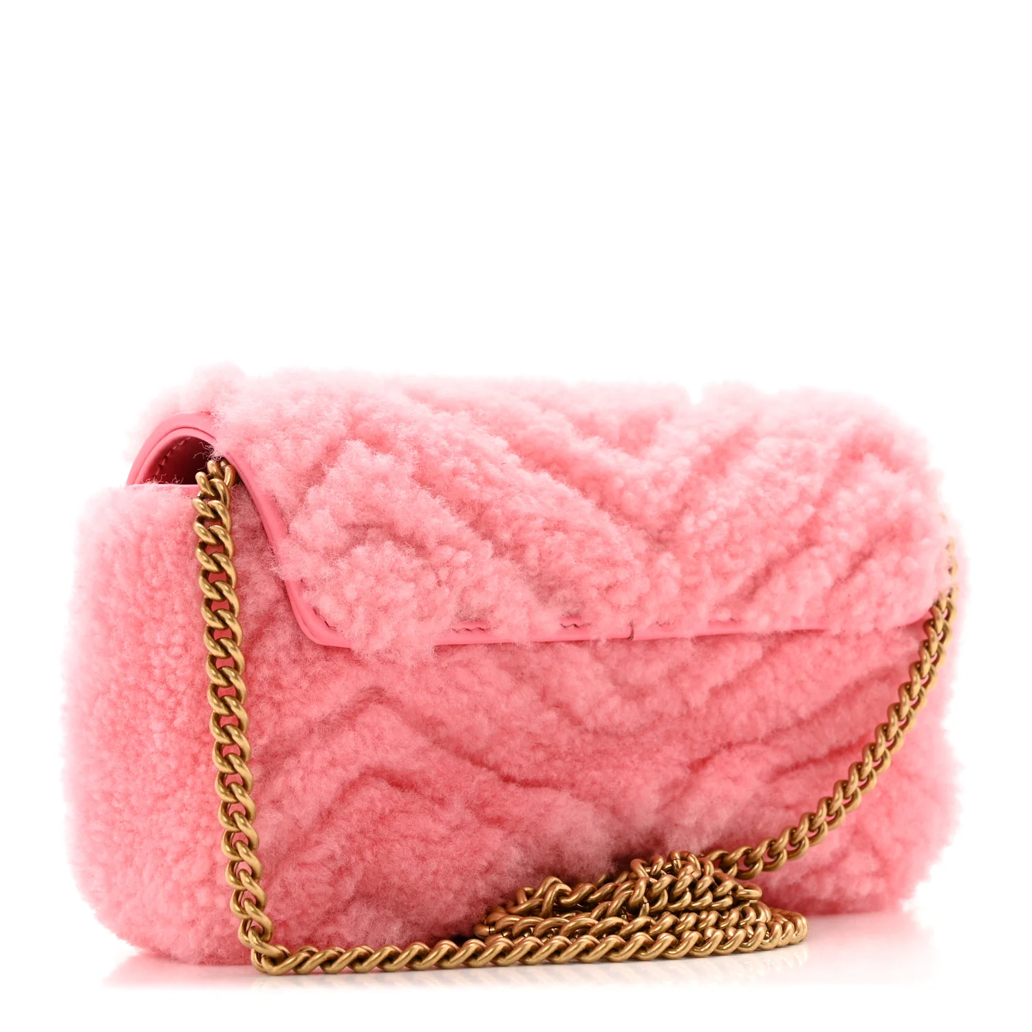Shearling Matelasse Super Mini GG Marmont Shoulder Bag Lotus Pink - Image 3