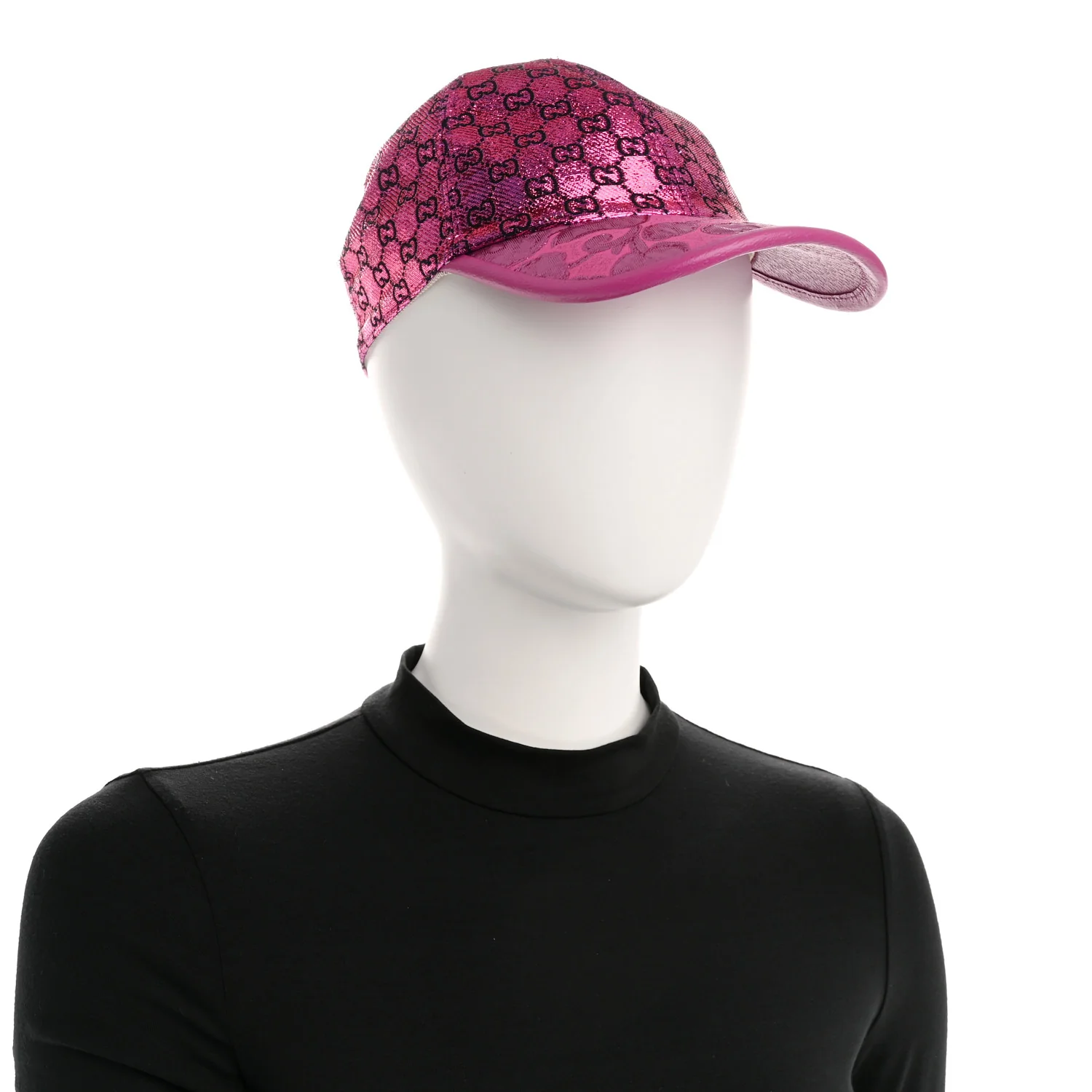 Silk Blend Jacquard Monogram Santa Barbara Baseball Hat M Fuxia Black - Image 2