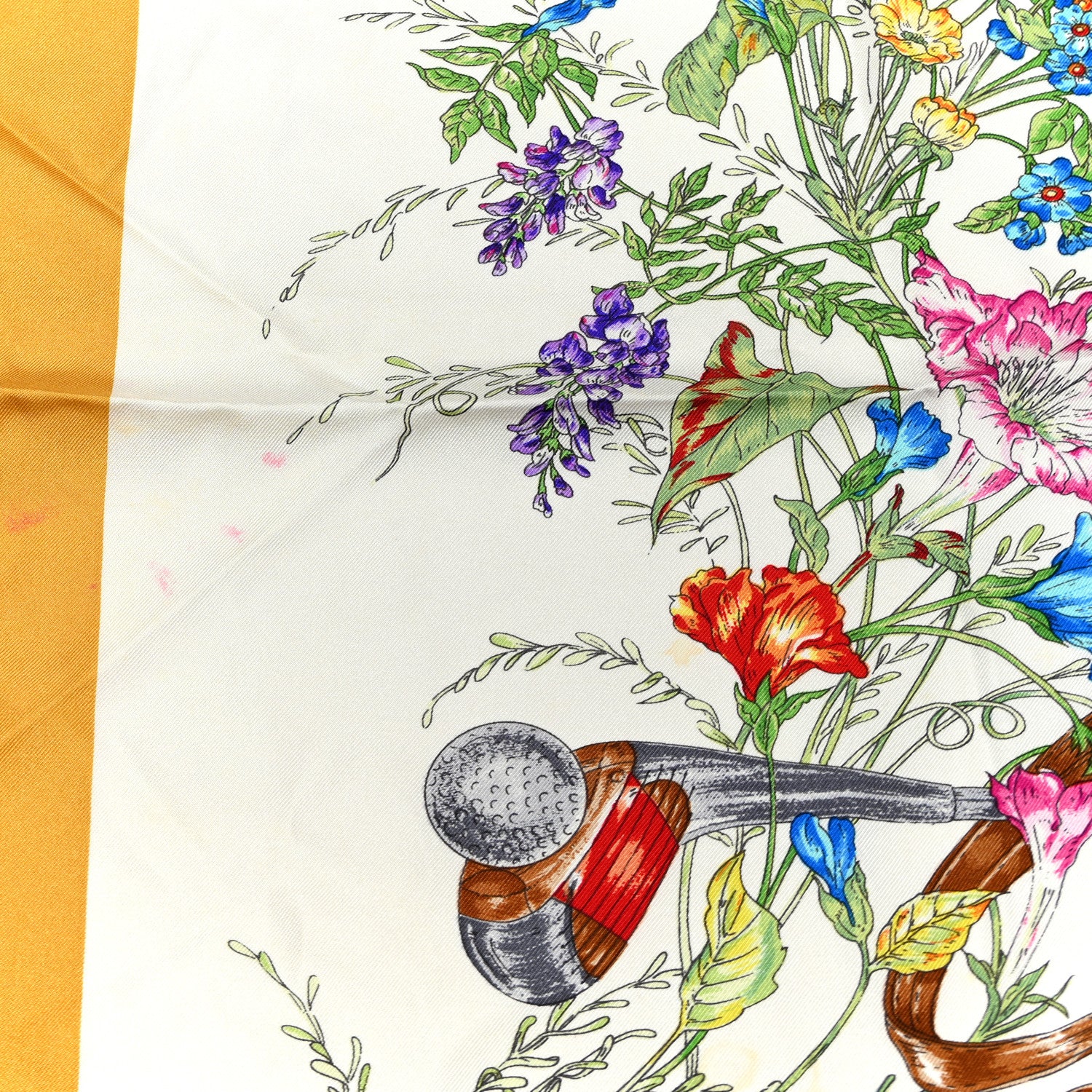 Silk Floral Print Square Scarf Yellow Multicolor - Image 6