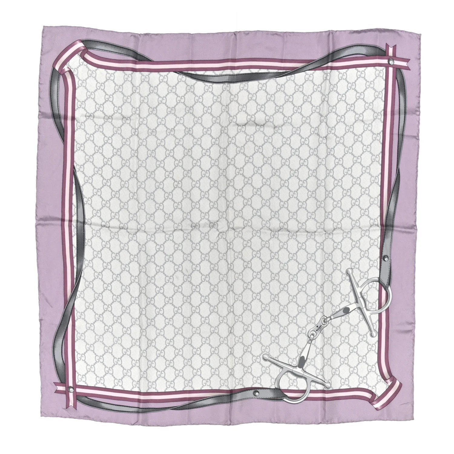 Silk GG Monogram Horsebit Scarf Purple Gray