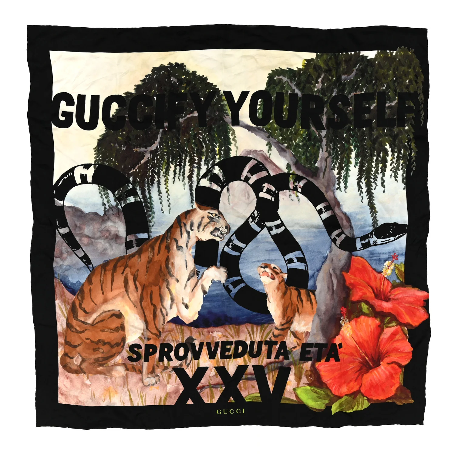 Silk Guccify Yourself Printed Scarf Black Multicolor