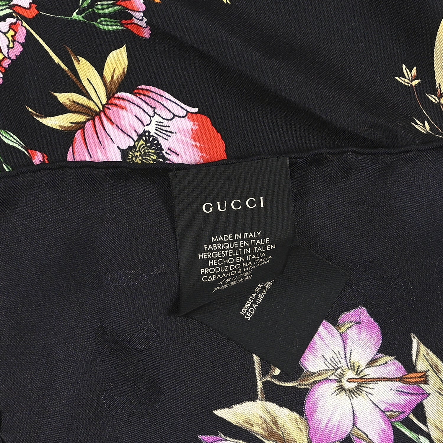Silk Twill Flora Beauty Square Scarf Black - Image 2