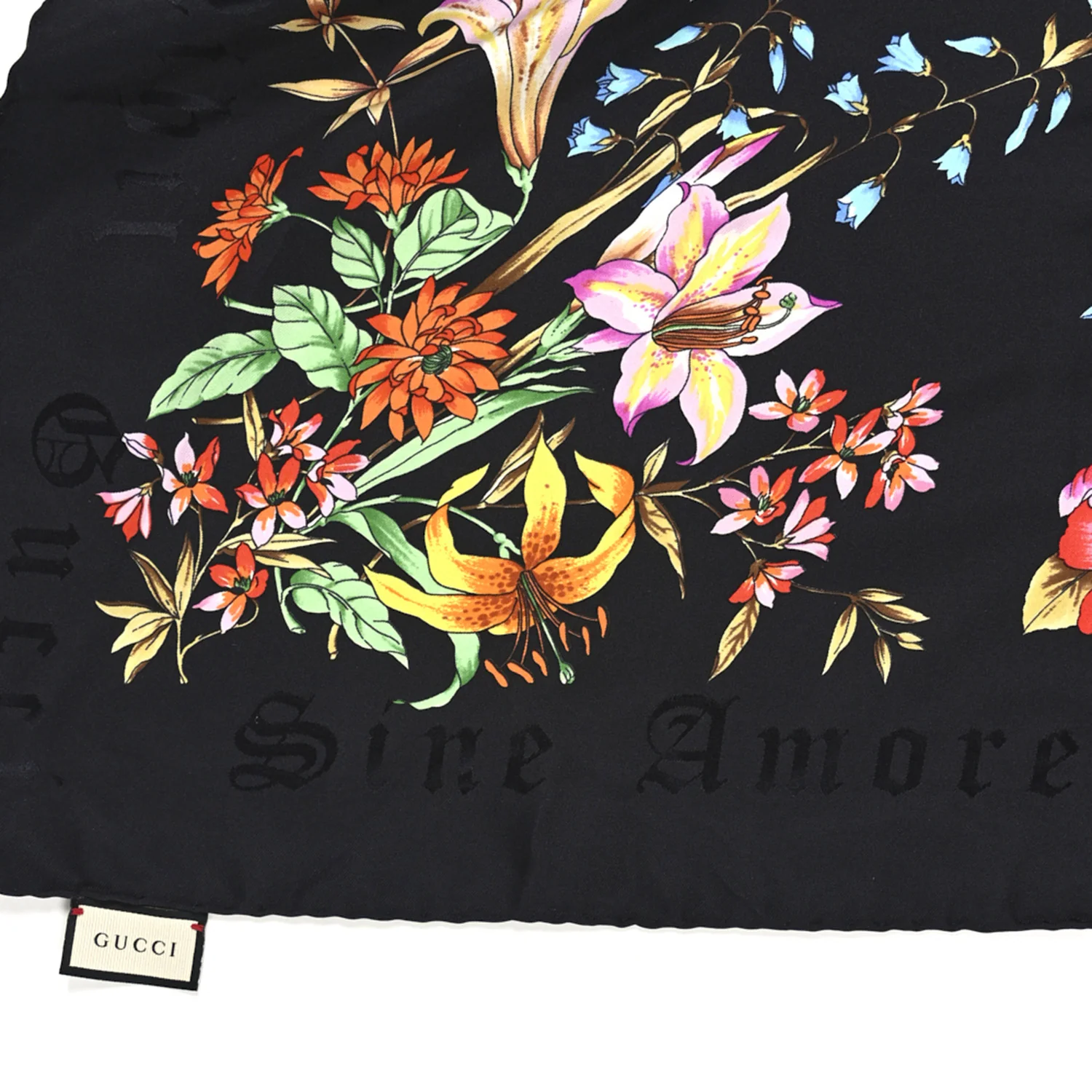 Silk Twill Flora Beauty Square Scarf Black - Image 3