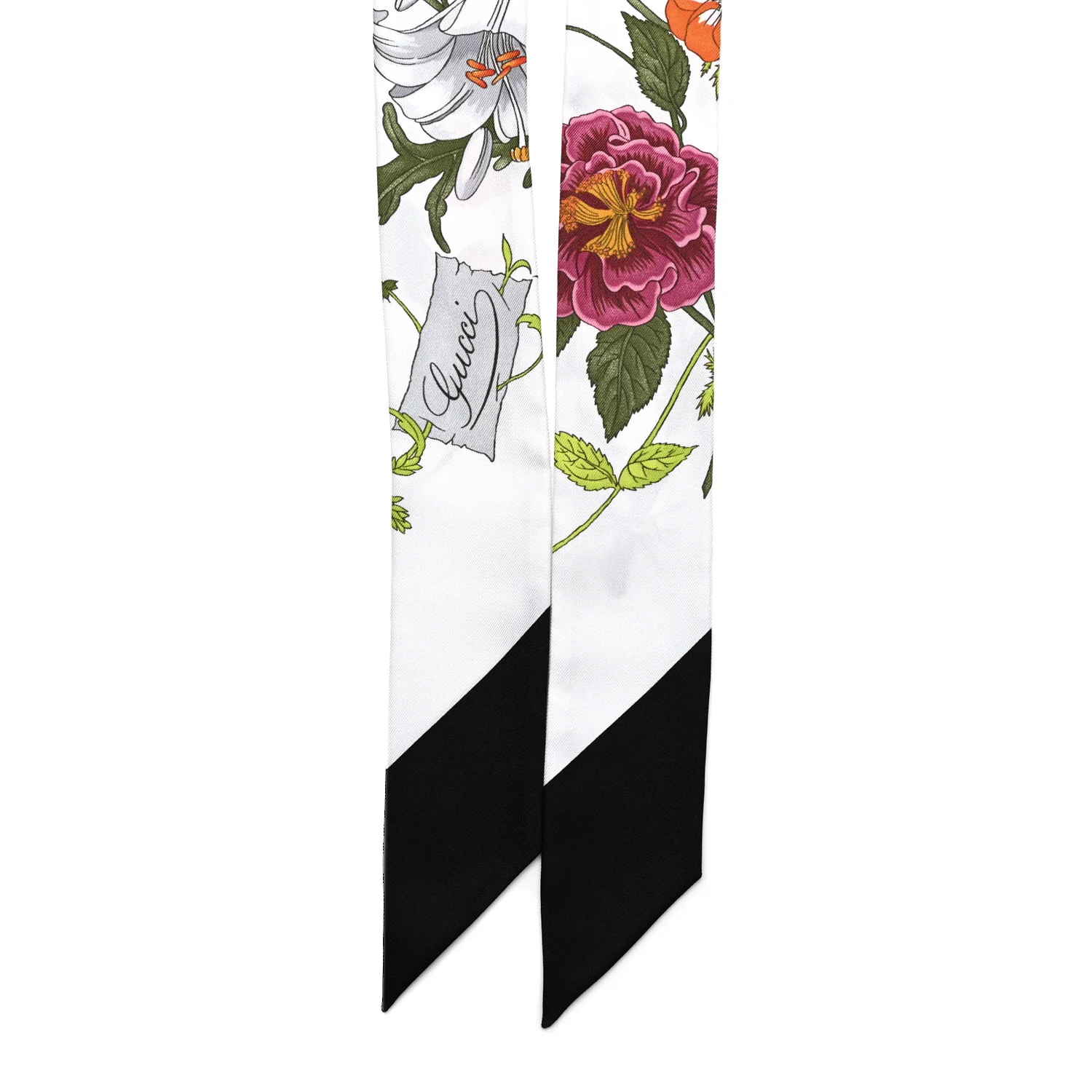 Silk Twill Flora Print Neck Bow Scarf White Multicolor - Image 2