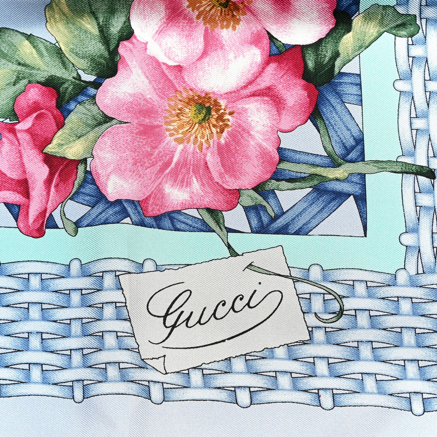 Silk Twill Floral Basket Square Scarf Blue Multicolor - Image 4