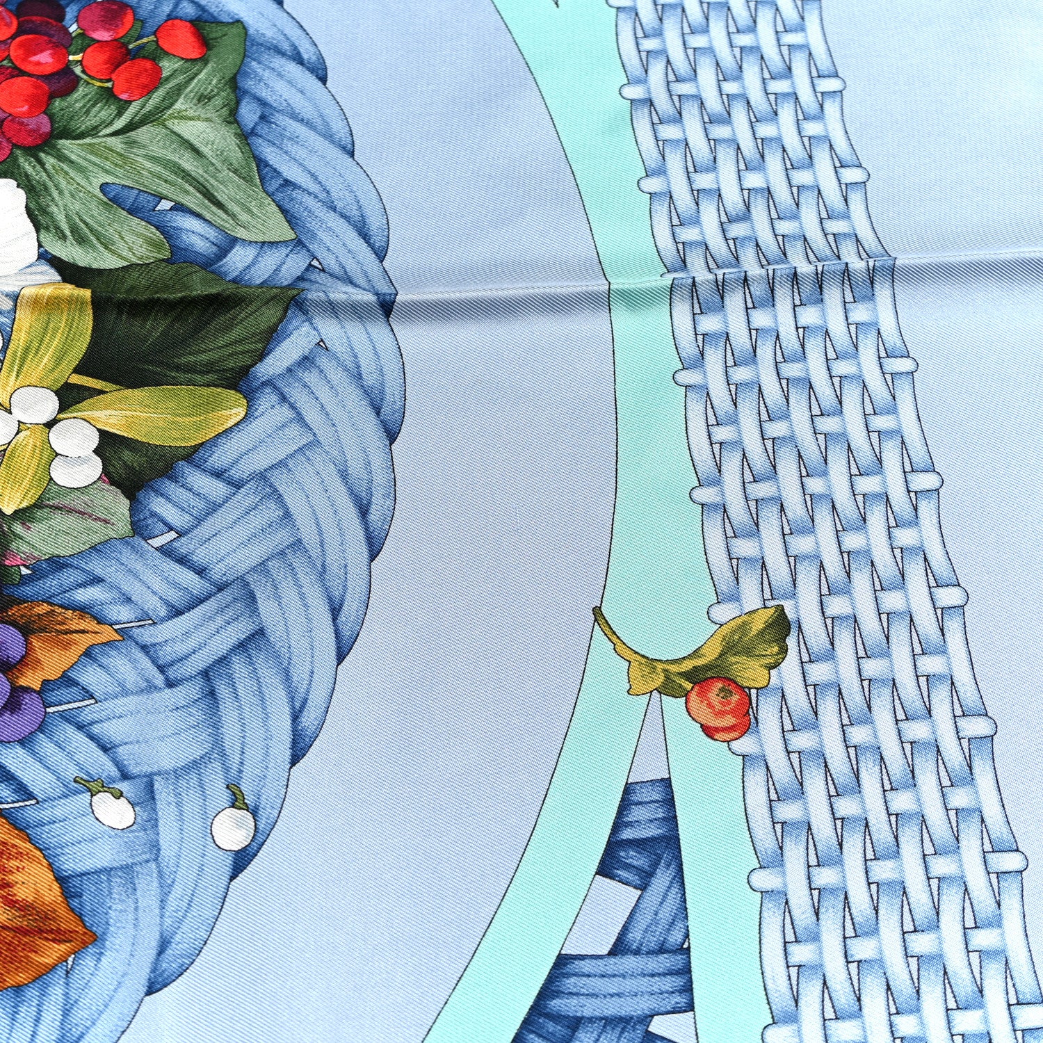Silk Twill Floral Basket Square Scarf Blue Multicolor - Image 9