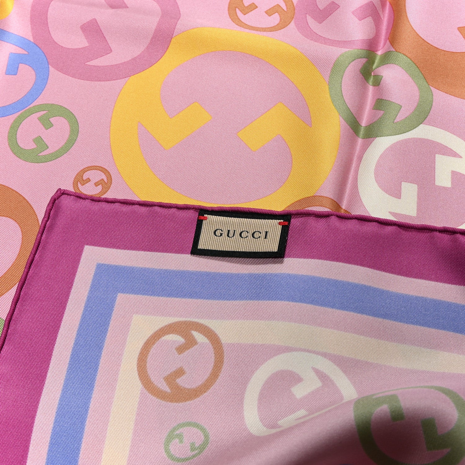 Silk Twill GG Bubble Square Scarf Roseate - Image 2