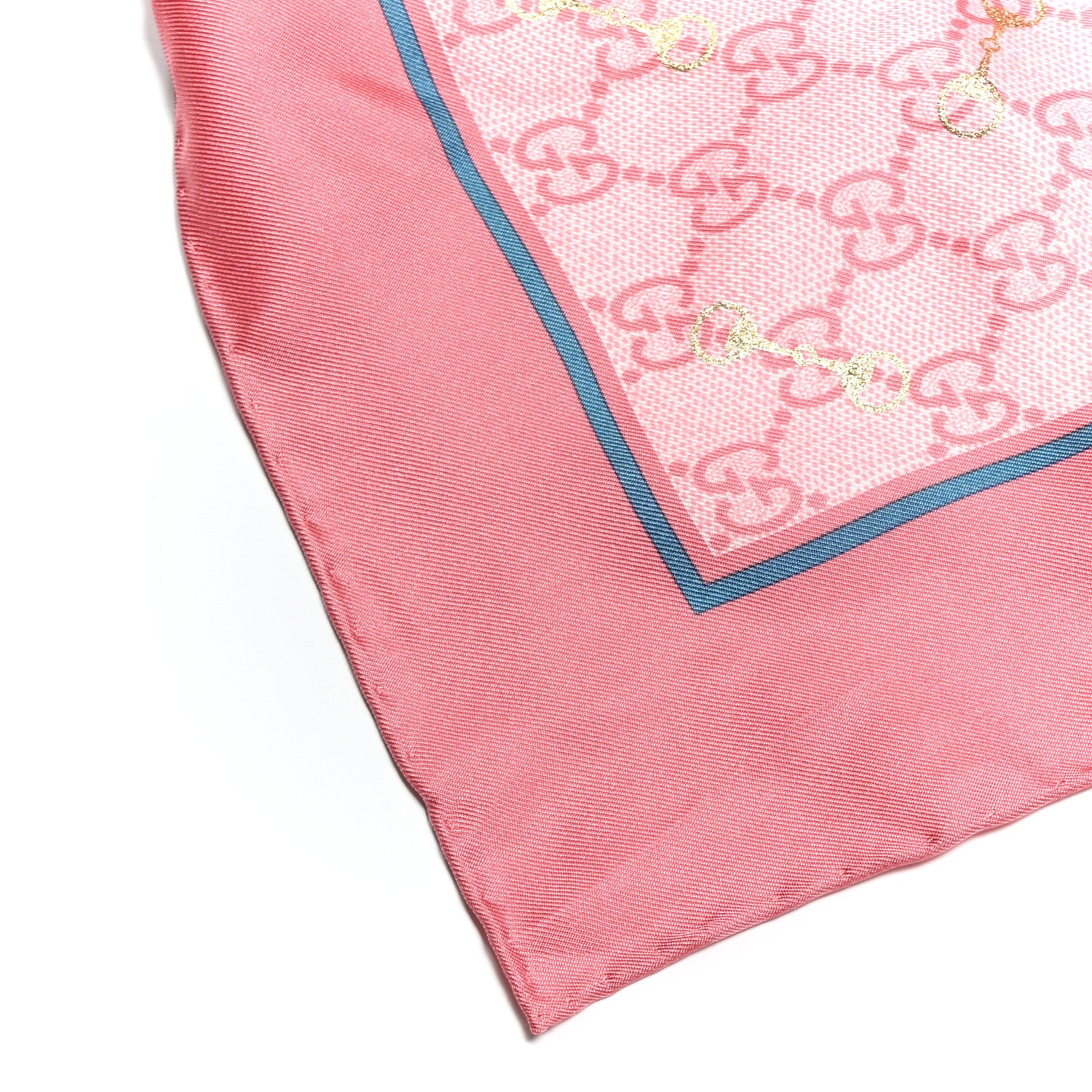 Silk Twill GG Monogram GG Gold Horsebit Square Scarf Pink Sky Blue - Image 10