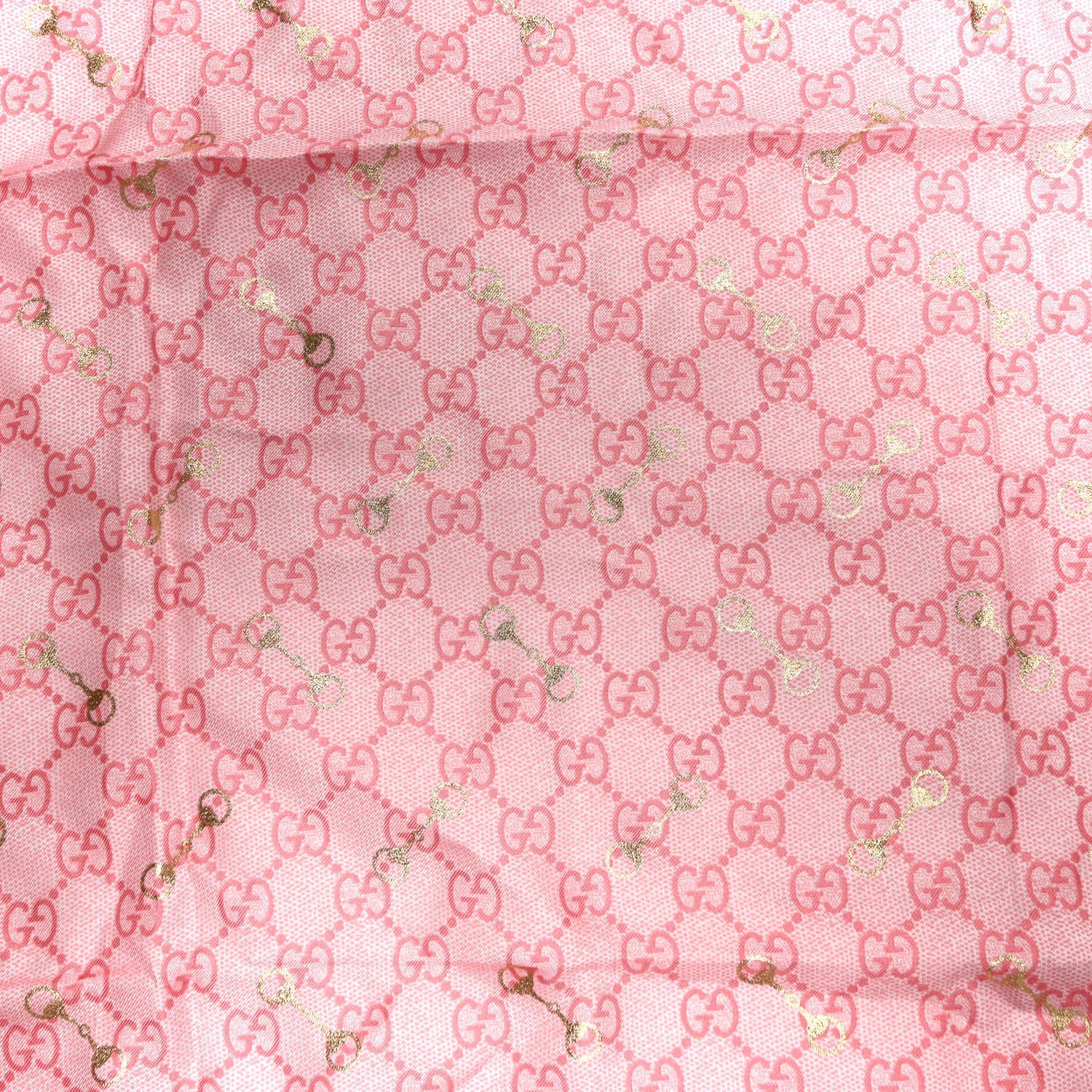 Silk Twill GG Monogram GG Gold Horsebit Square Scarf Pink Sky Blue - Image 4