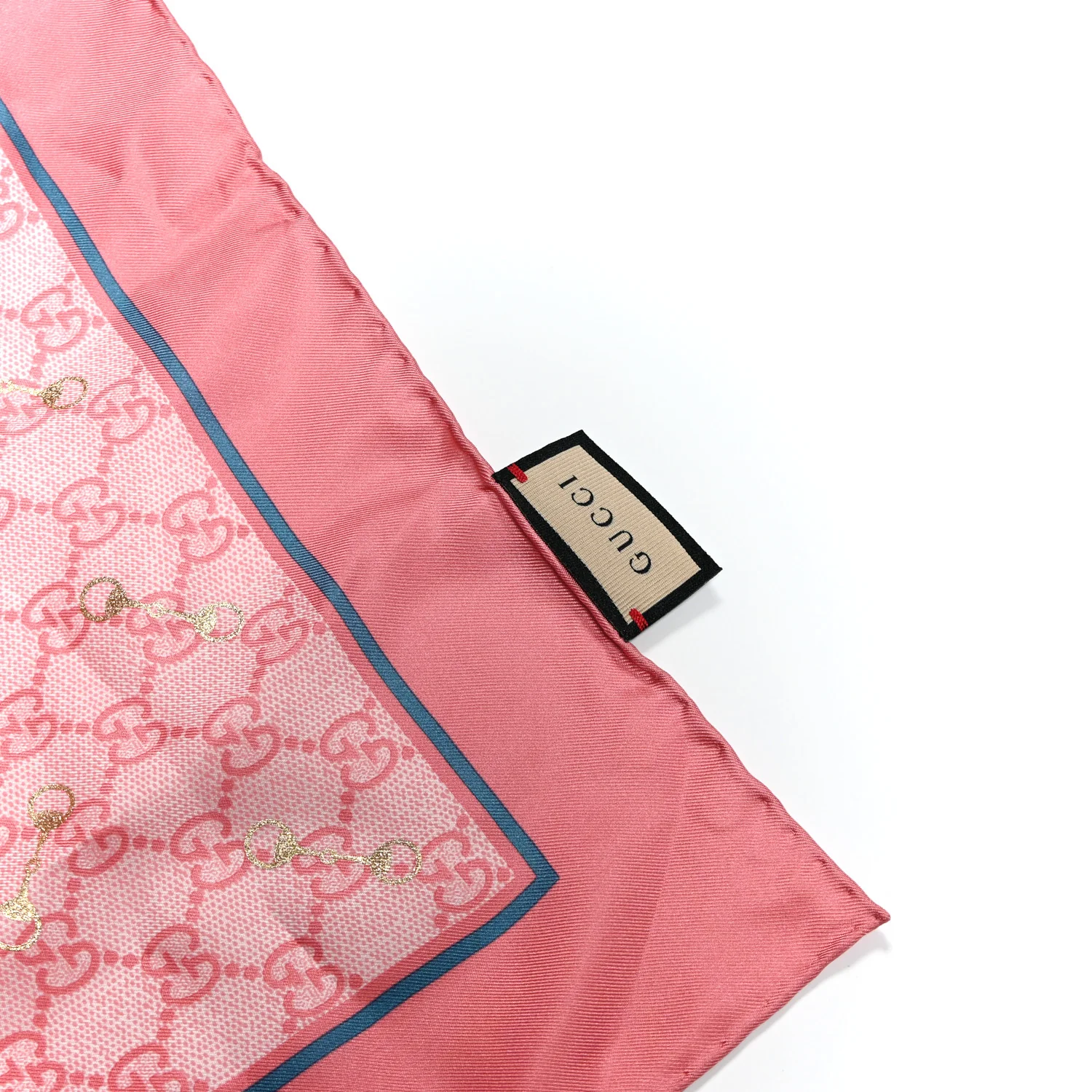 Silk Twill GG Monogram GG Gold Horsebit Square Scarf Pink Sky Blue - Image 5