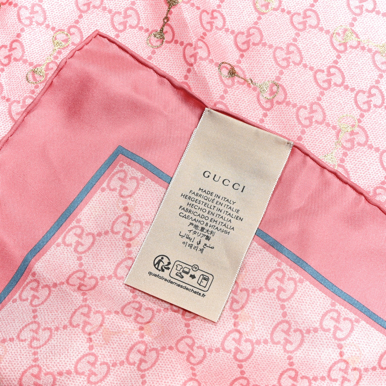 Silk Twill GG Monogram GG Gold Horsebit Square Scarf Pink Sky Blue - Image 8