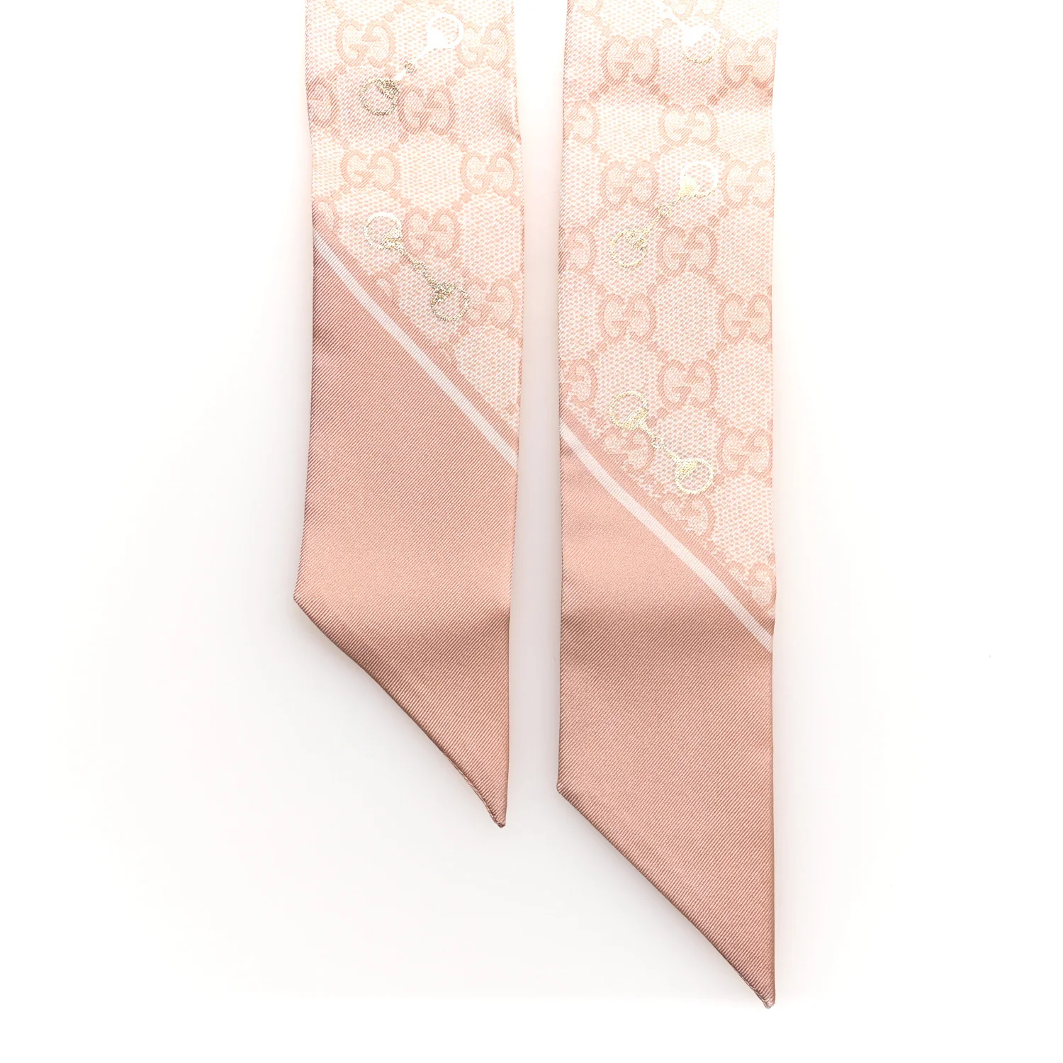 Silk Twill GG Monogram Gold Horsebity Neck Bow Scarf Pink - Image 2