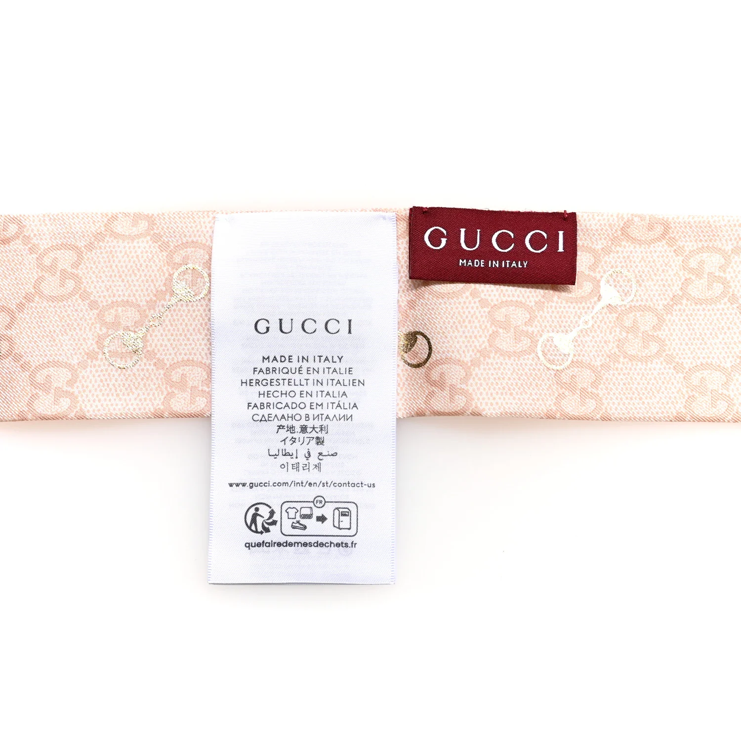 Silk Twill GG Monogram Gold Horsebity Neck Bow Scarf Pink - Image 3