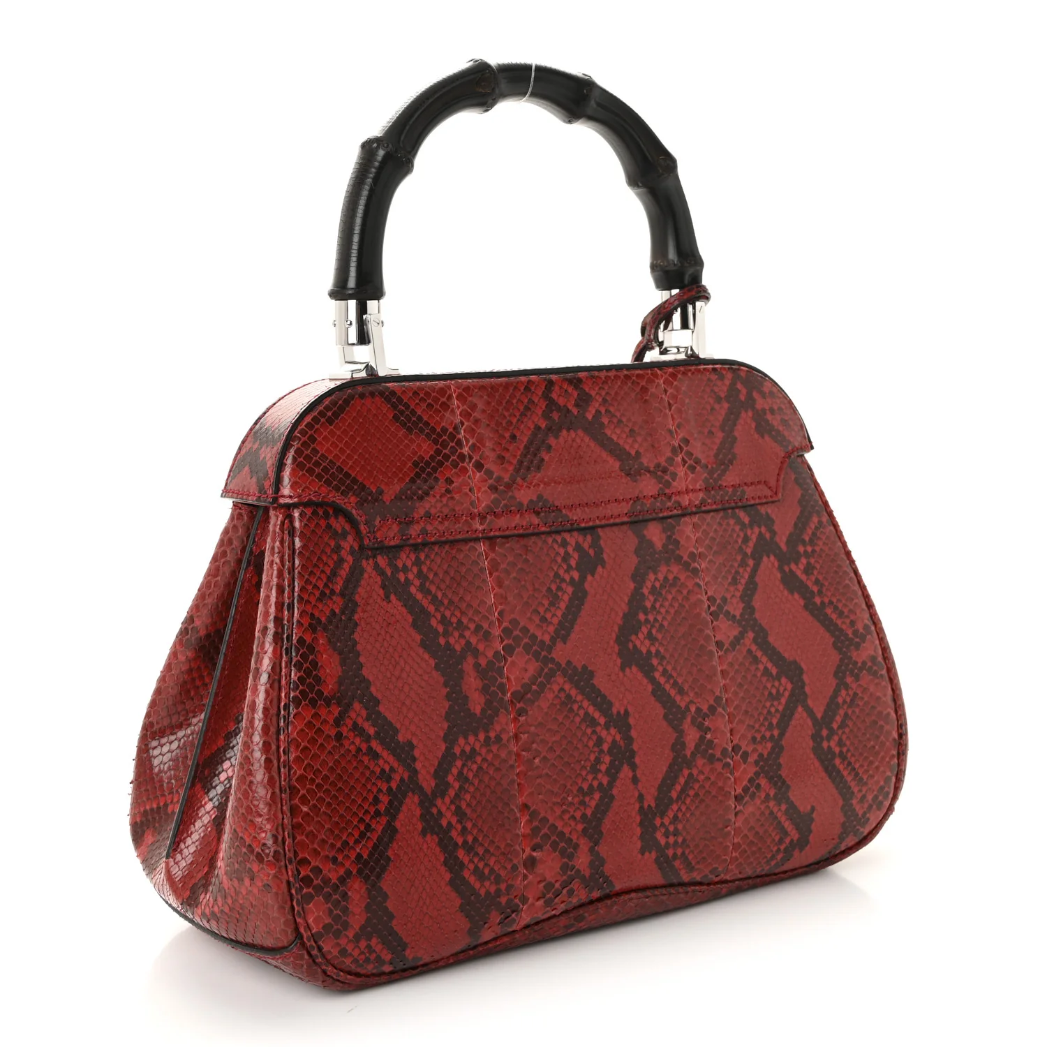 Snakeskin Bamboo Medium Lady Lock Top Handle Bag Red - Image 3