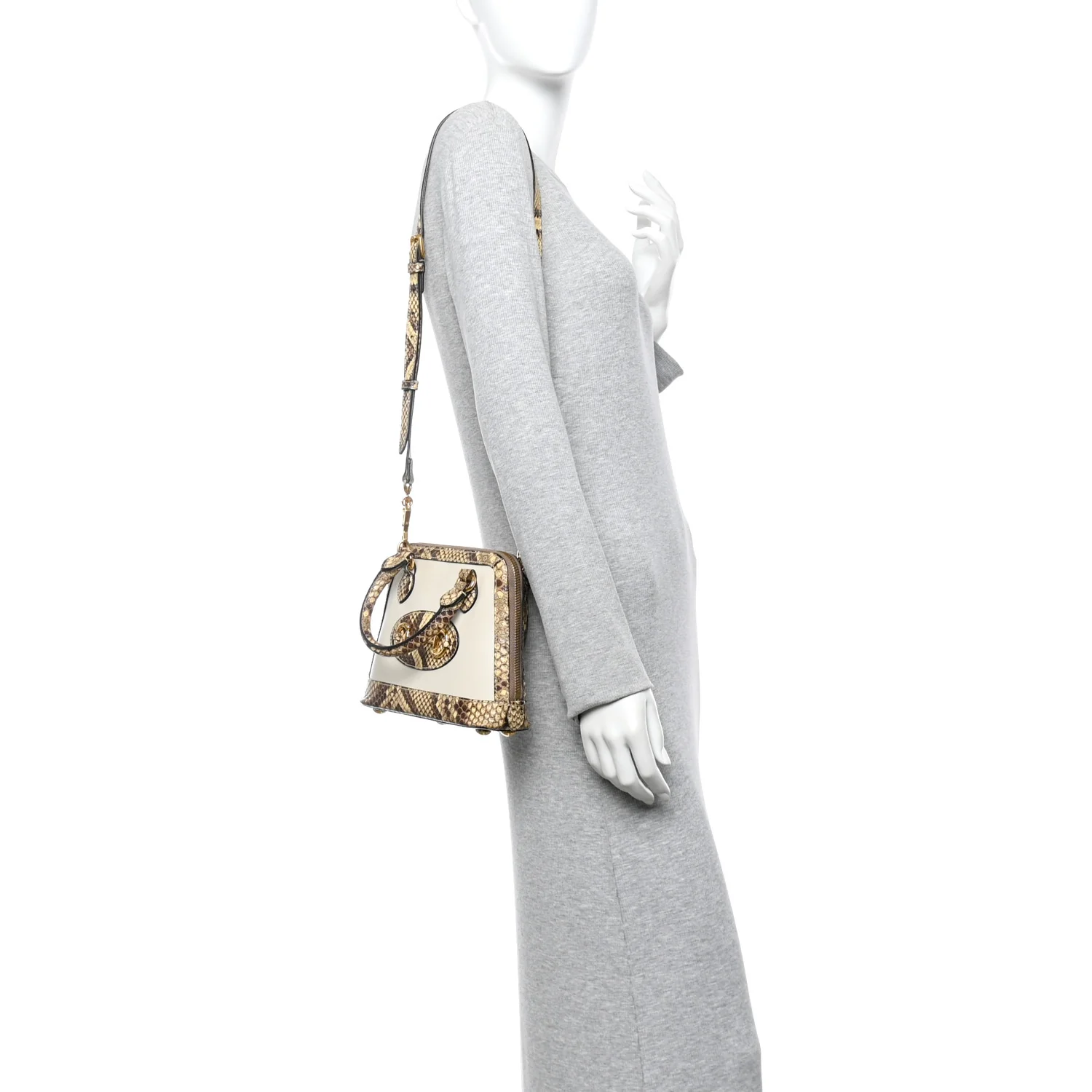 Snakeskin Boarded Plutone Calfskin Mini Horsebit 1955 Top Handle Bag White Multicolor - Image 2
