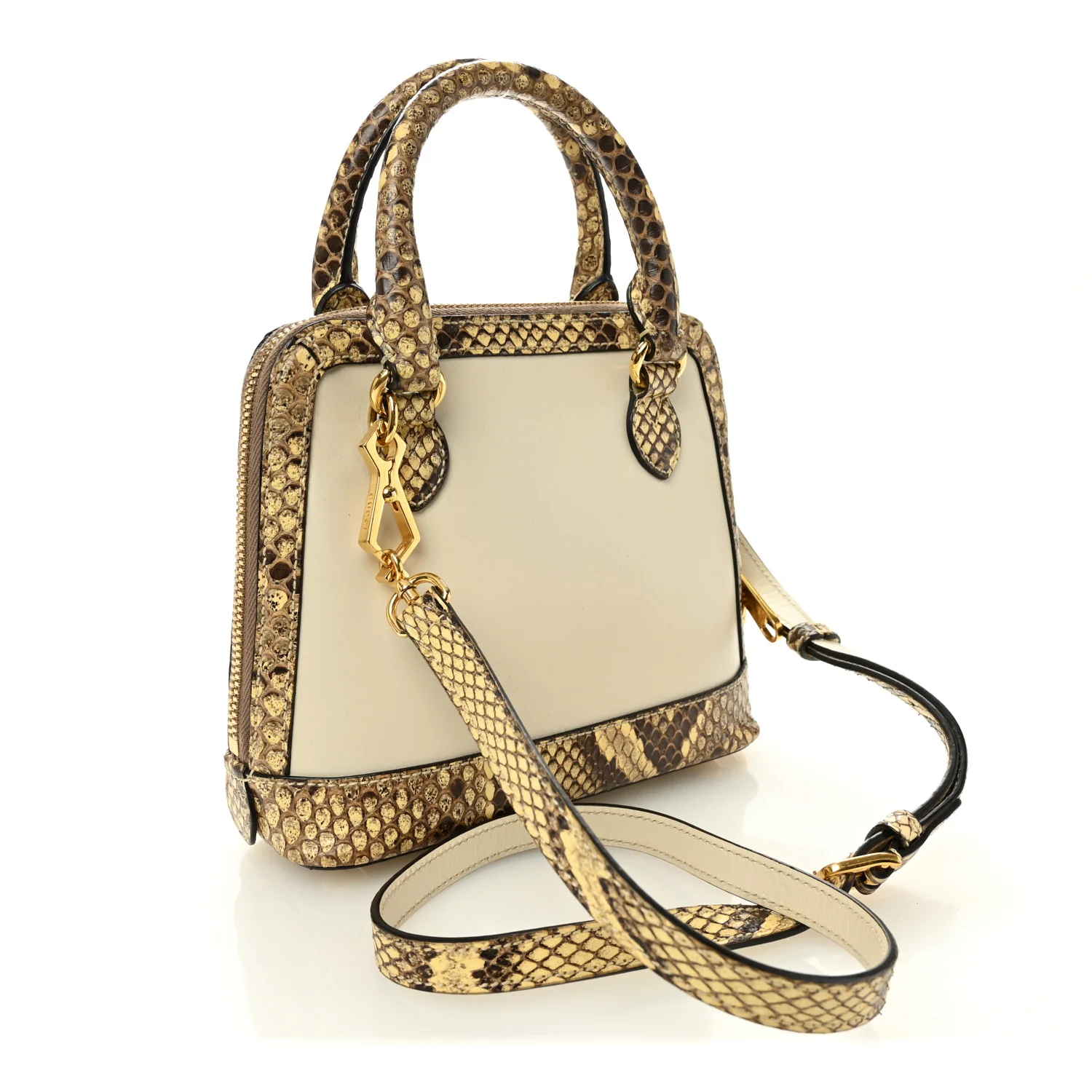 Snakeskin Boarded Plutone Calfskin Mini Horsebit 1955 Top Handle Bag White Multicolor - Image 3