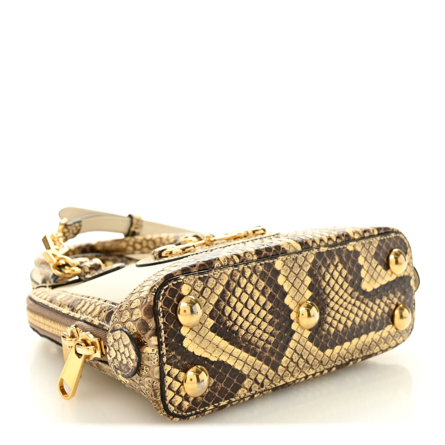 Snakeskin Boarded Plutone Calfskin Mini Horsebit 1955 Top Handle Bag White Multicolor - Image 4