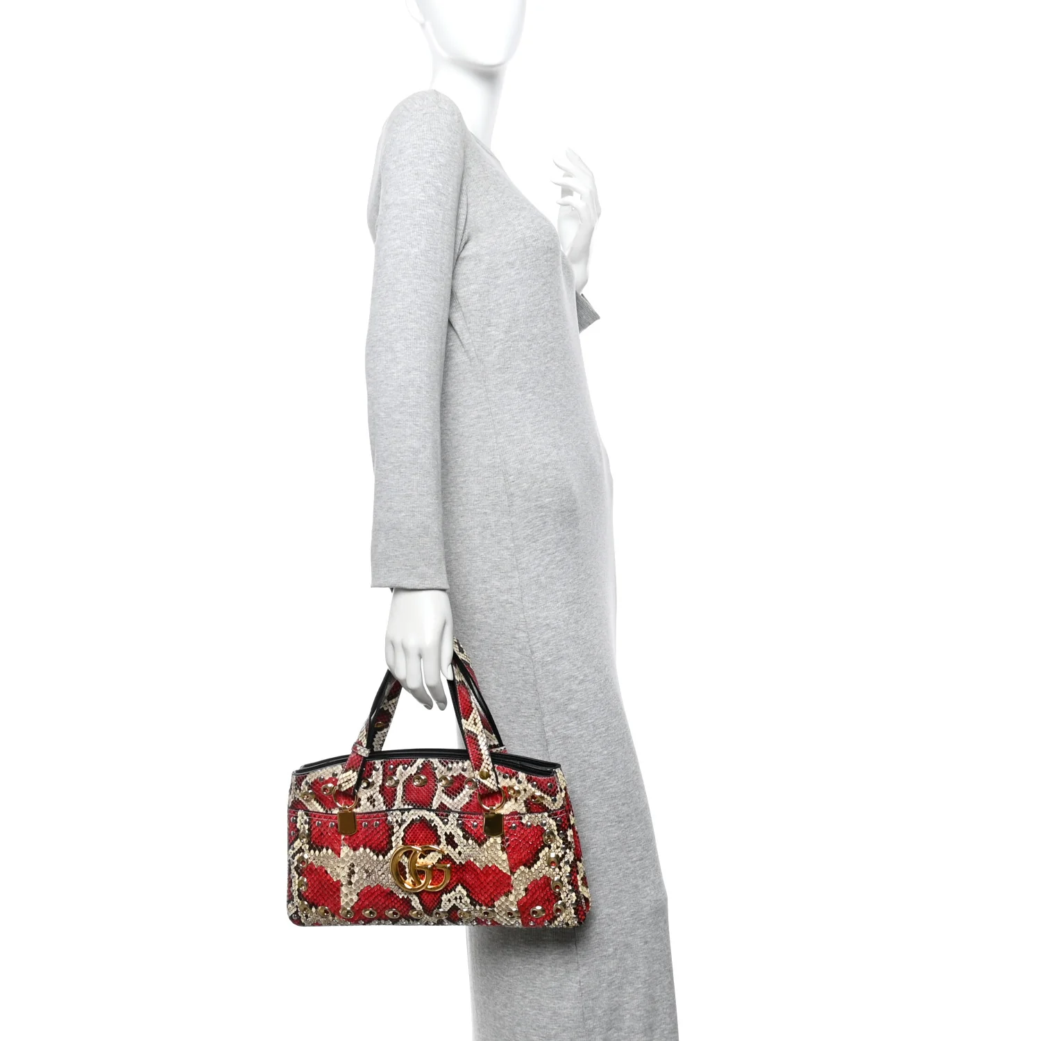Snakeskin Large Arli Top Handle Bag Pink Beige - Image 2