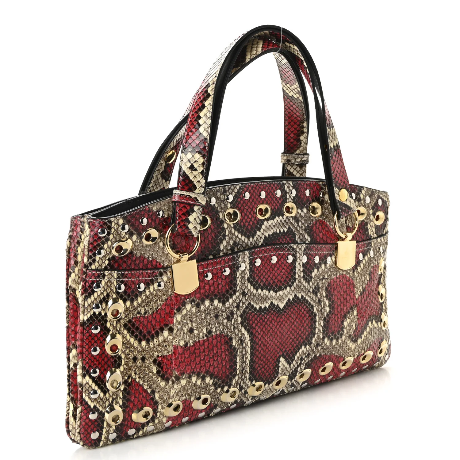 Snakeskin Large Arli Top Handle Bag Pink Beige - Image 3
