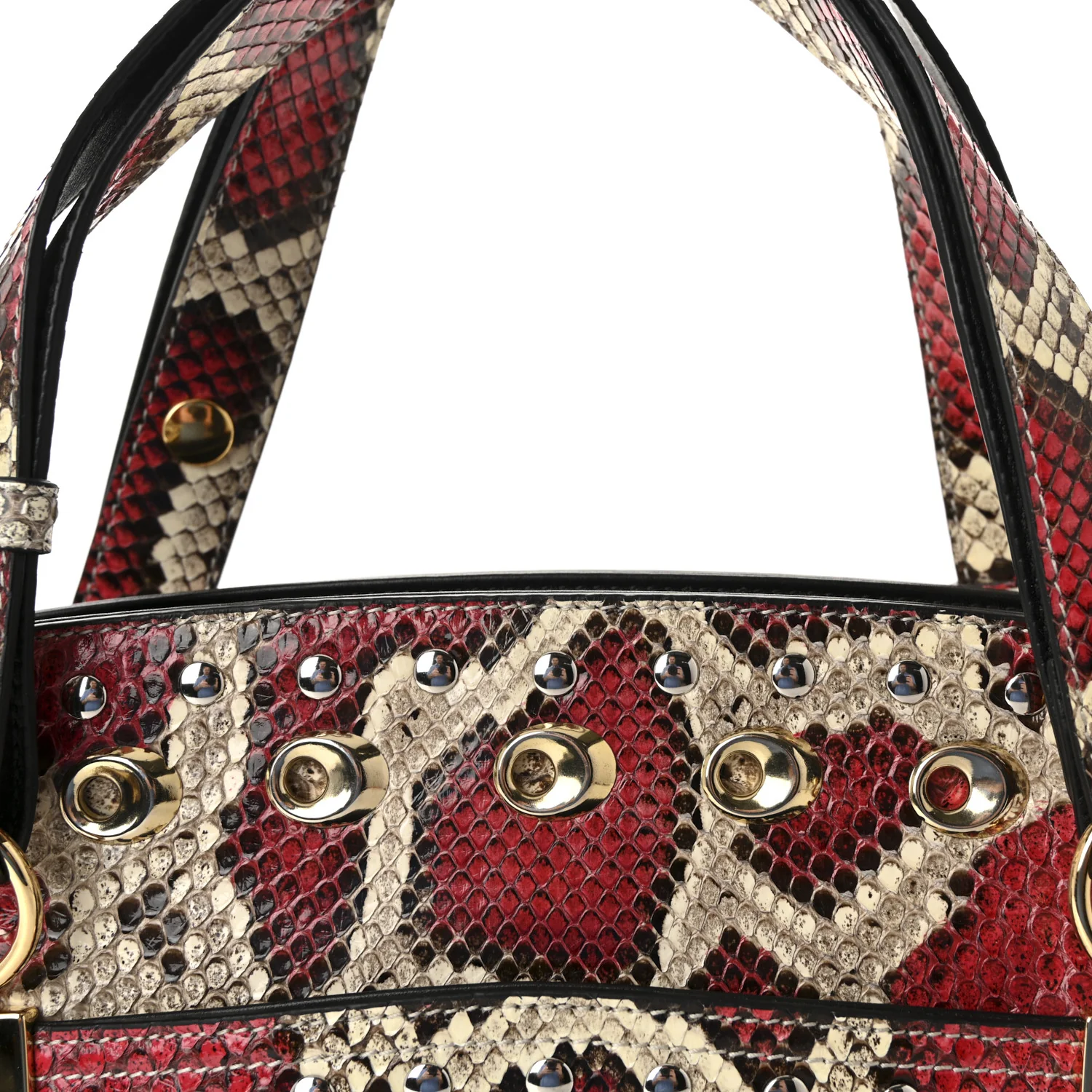 Snakeskin Large Arli Top Handle Bag Pink Beige - Image 8