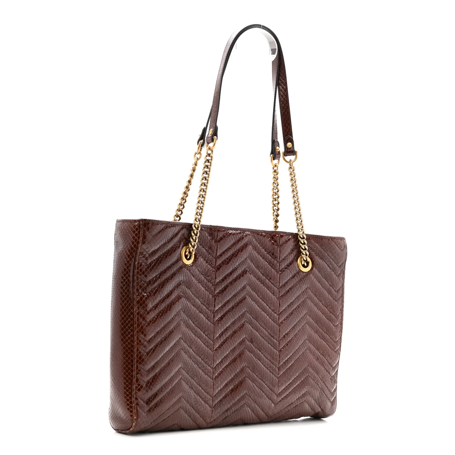 Snakeskin Matelasse Medium GG Marmont Slim Tote Brown - Image 3