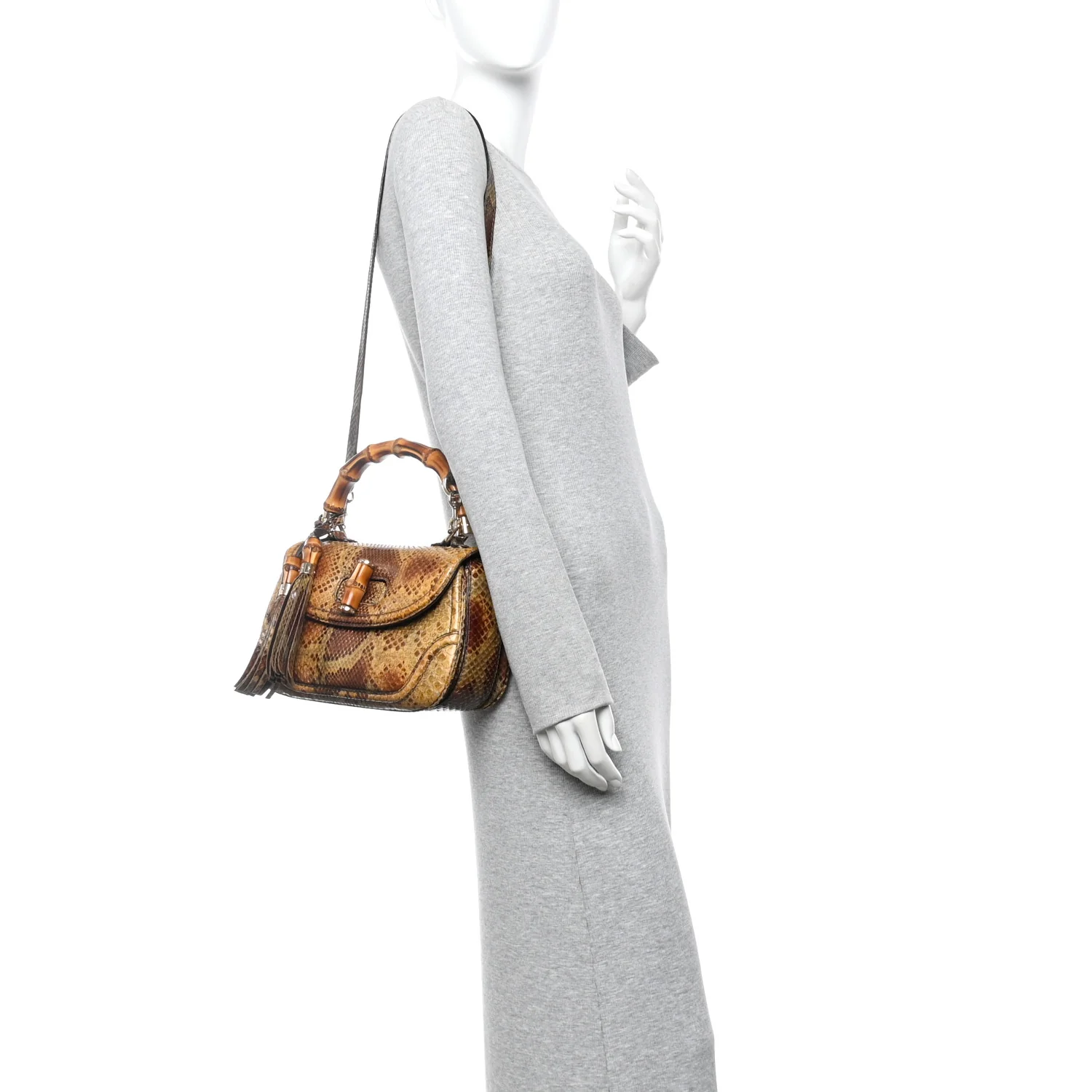 Snakeskin Medium New Bamboo Top Handle Bag Natural - Image 2