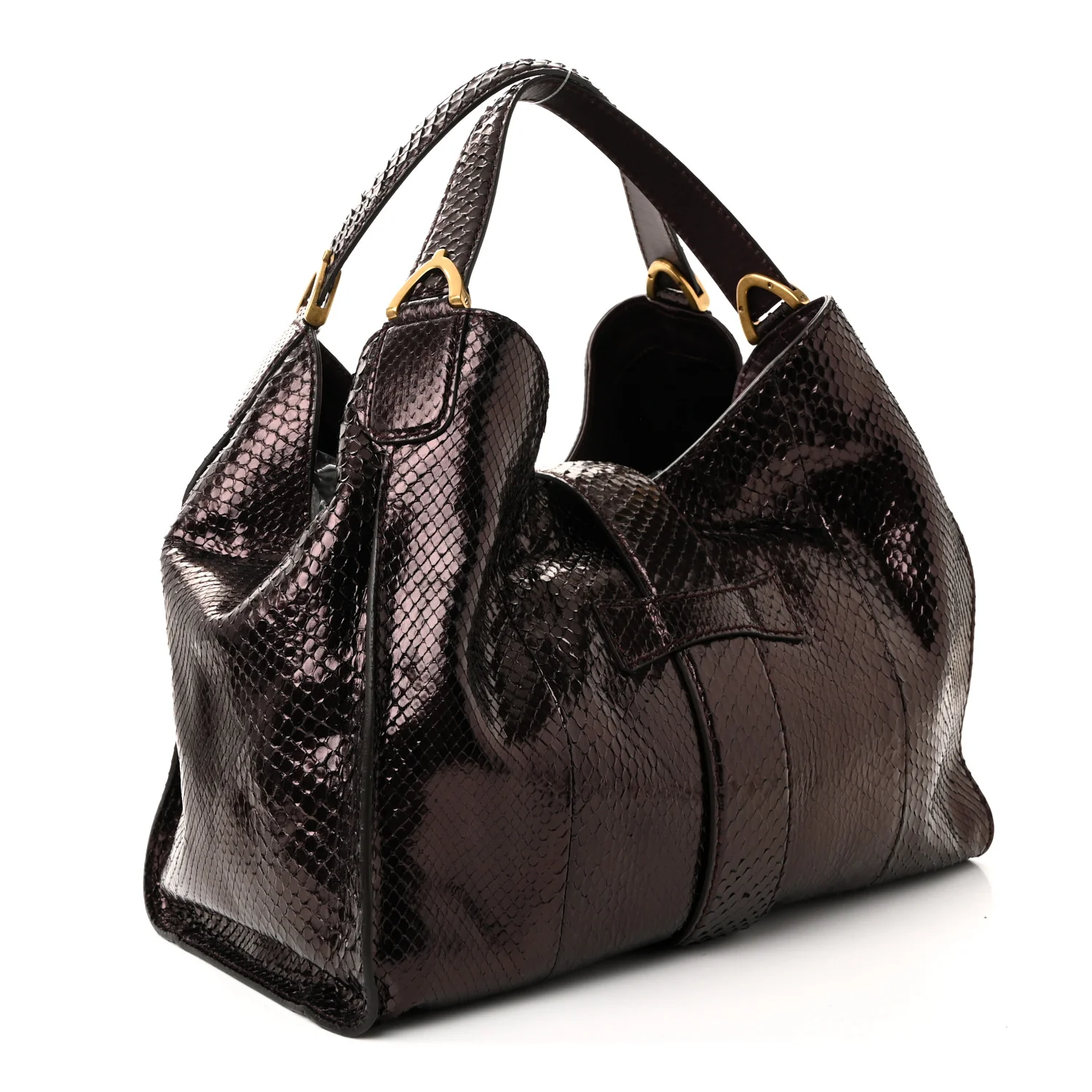 Snakeskin Medium Soft Stirrup Shoulder Bag Carminio Red - Image 3
