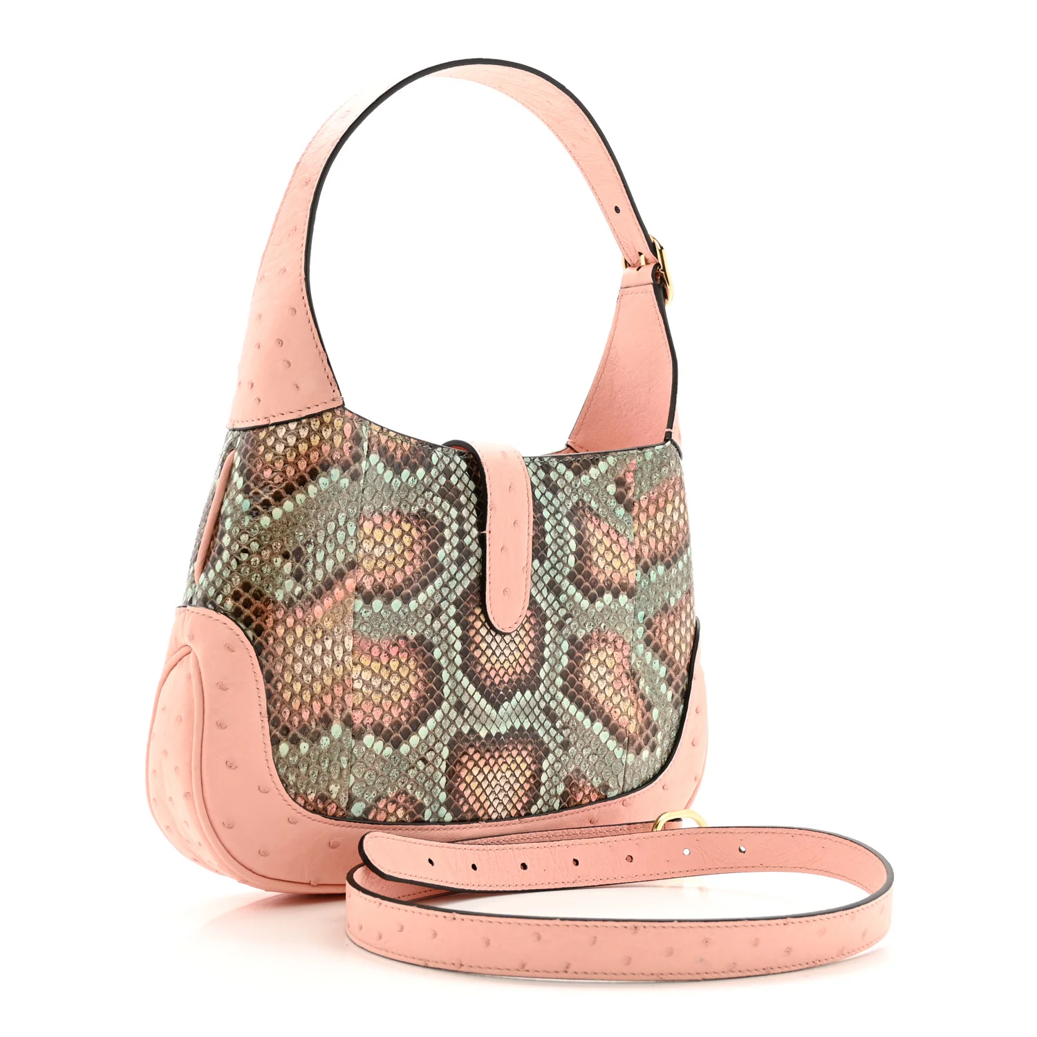 Snakeskin Ostrich Calfskin Small Jackie 1961 Hobo Pink Multicolor - Image 3