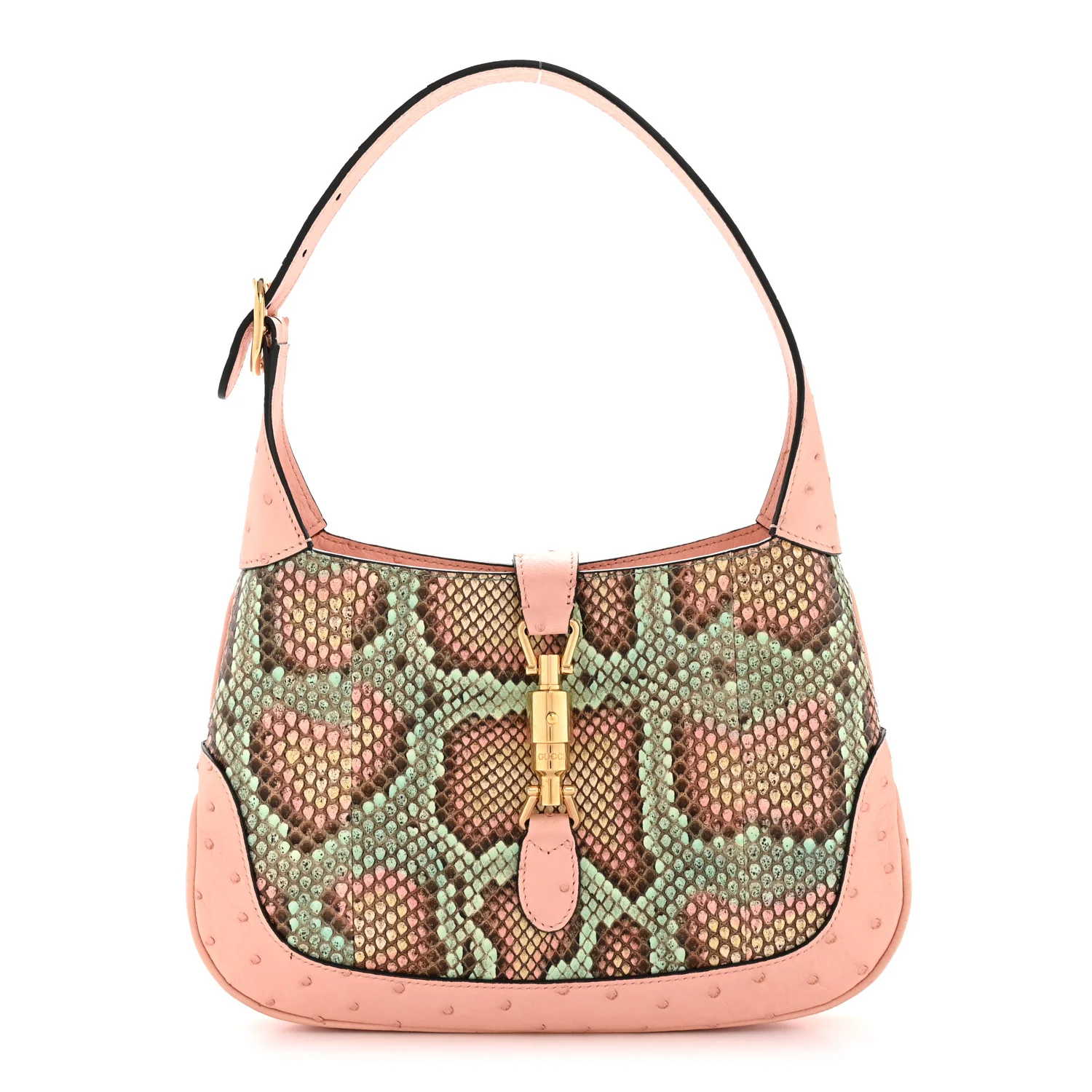 Snakeskin Ostrich Calfskin Small Jackie 1961 Hobo Pink Multicolor