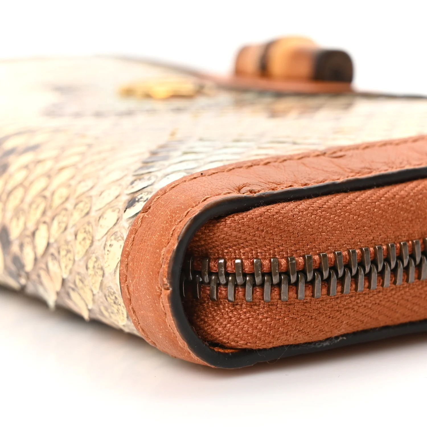 Snakeskin Ostrich Diana Continental Wallet Butter Ivory Paradise Cloud Natural Gold - Image 9