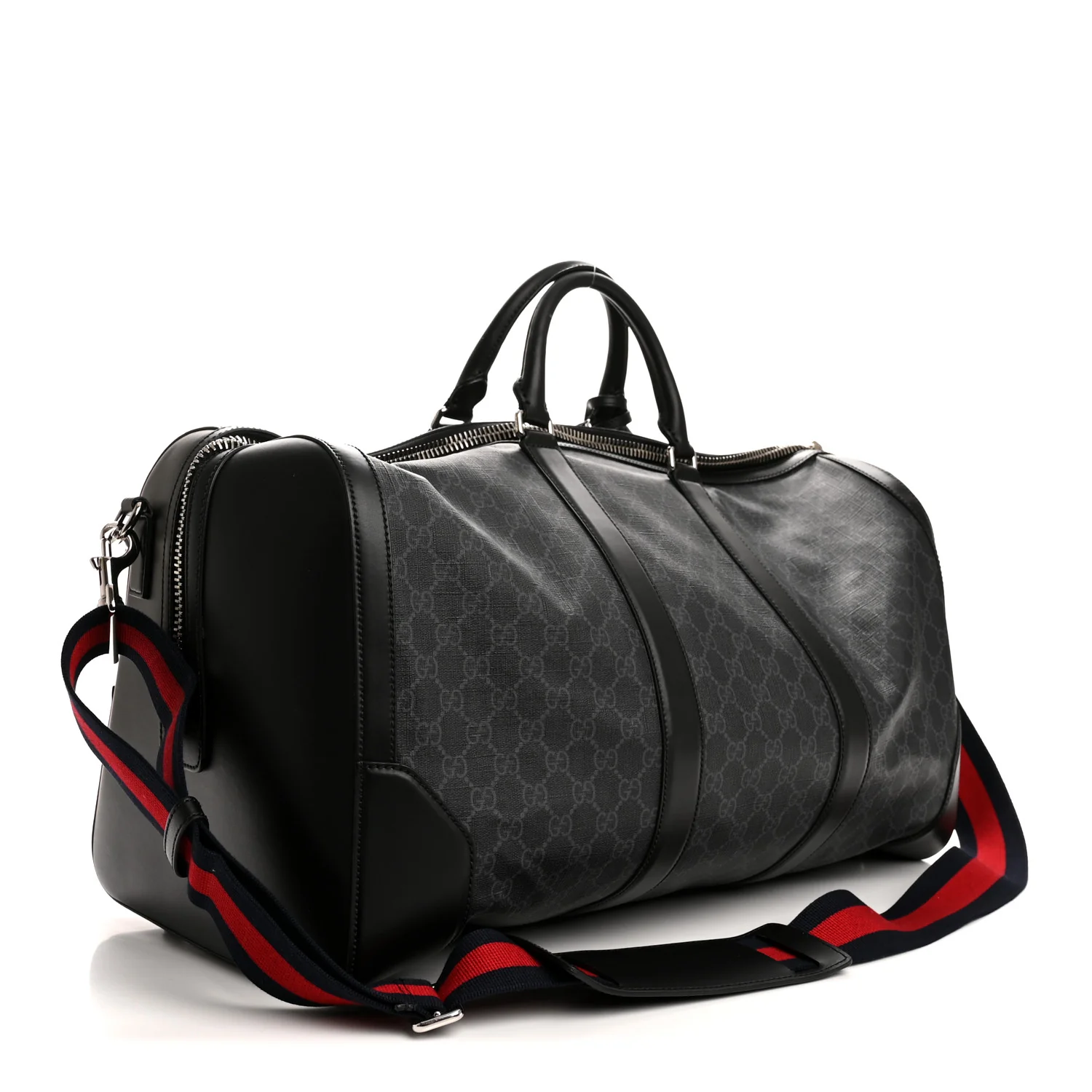 Soft GG Supreme Monogram Appia Calfskin Web Large Carry On Duffle Bag Black Grey - Image 2