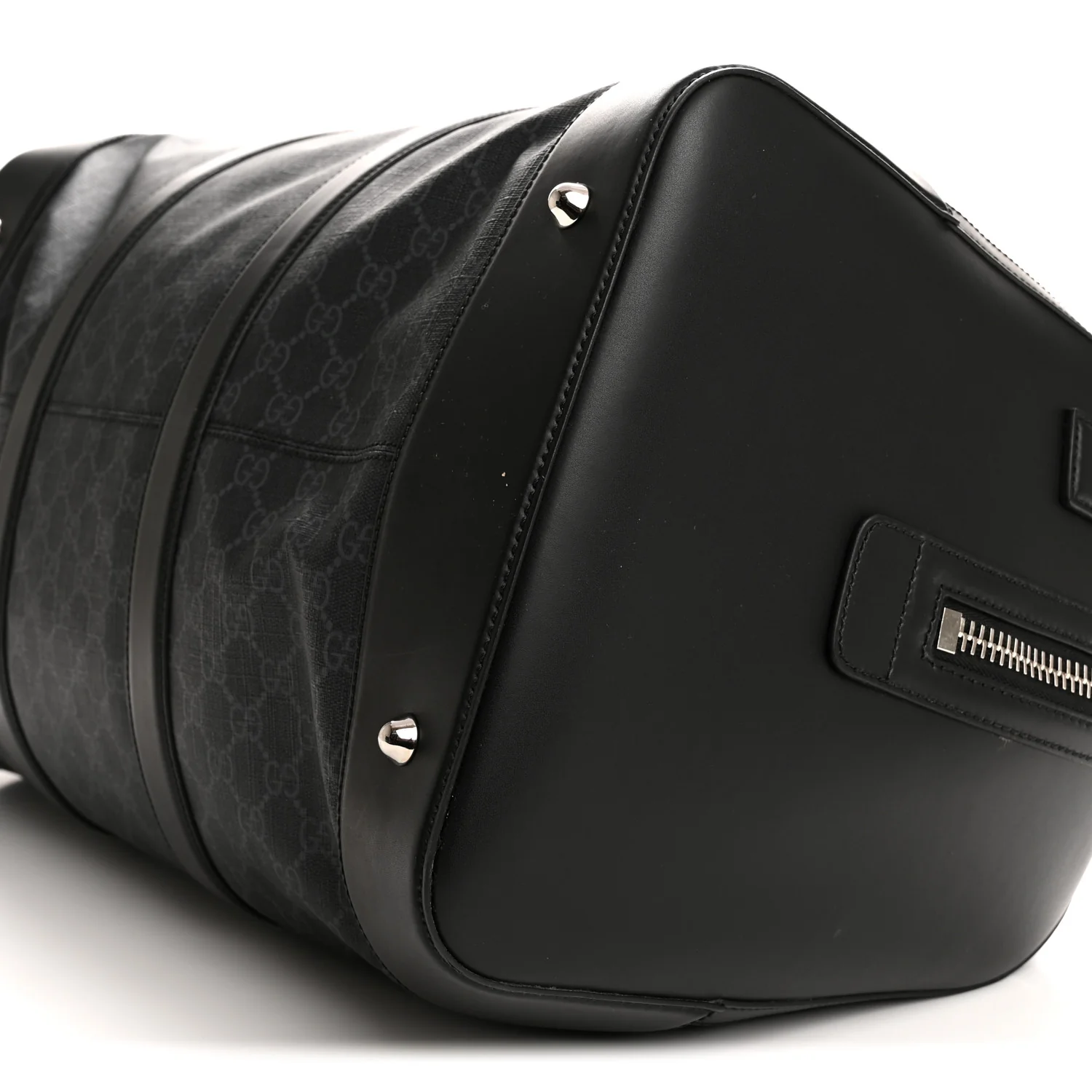 Soft GG Supreme Monogram Appia Calfskin Web Large Carry On Duffle Bag Black Grey - Image 9
