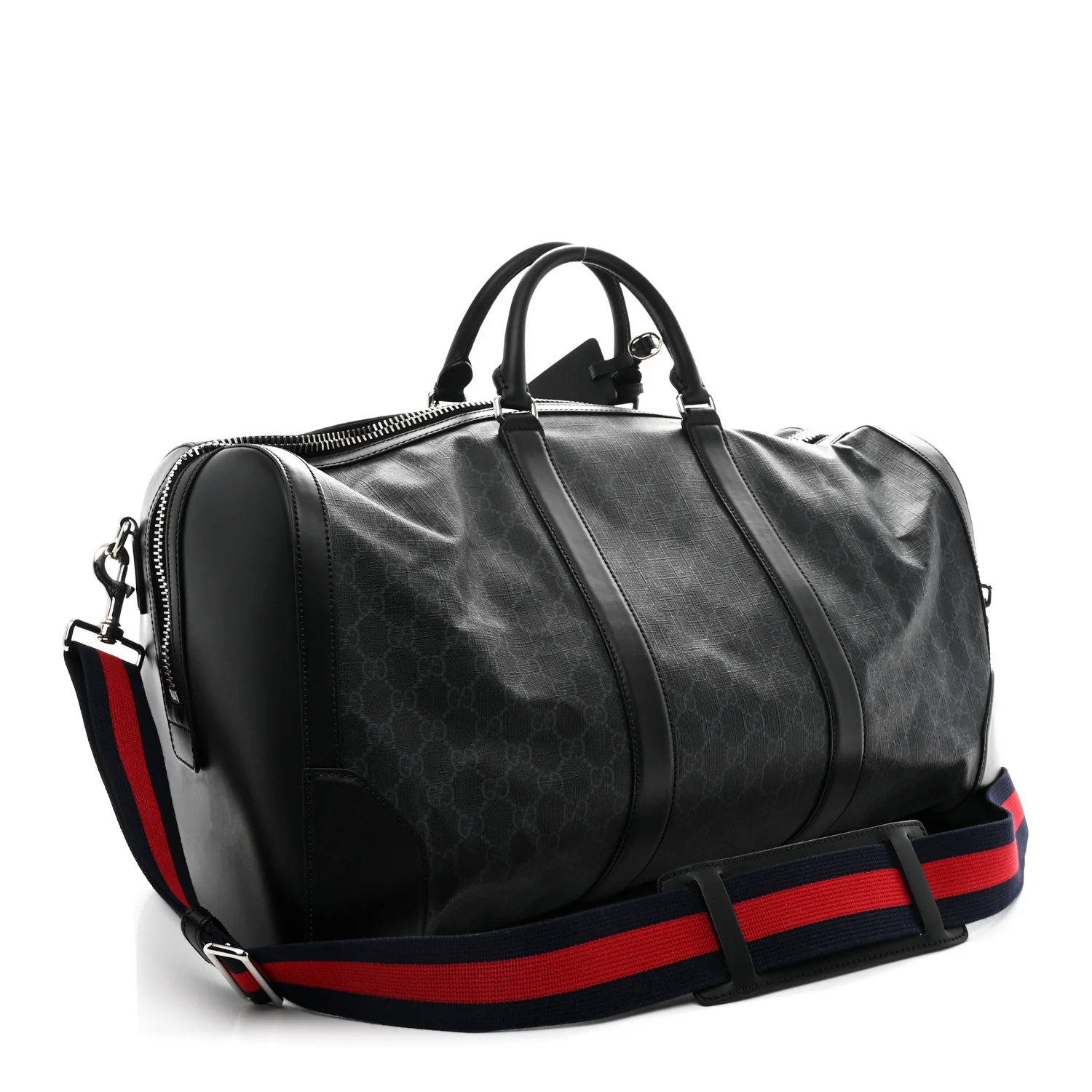 Soft GG Supreme Monogram Appia Calfskin Web Large Carry On Duffle Bag Black Grey - Image 2