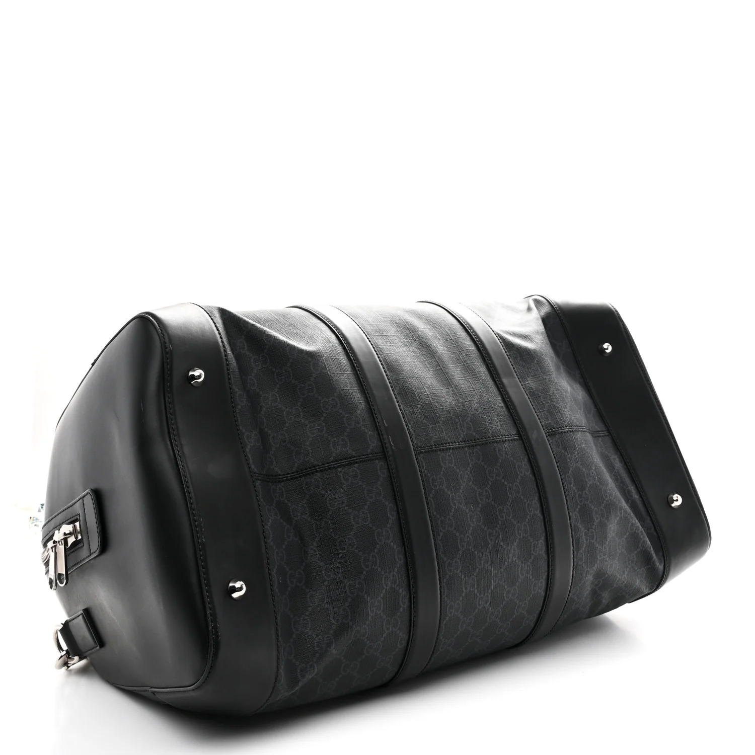 Soft GG Supreme Monogram Appia Calfskin Web Large Carry On Duffle Bag Black Grey - Image 3