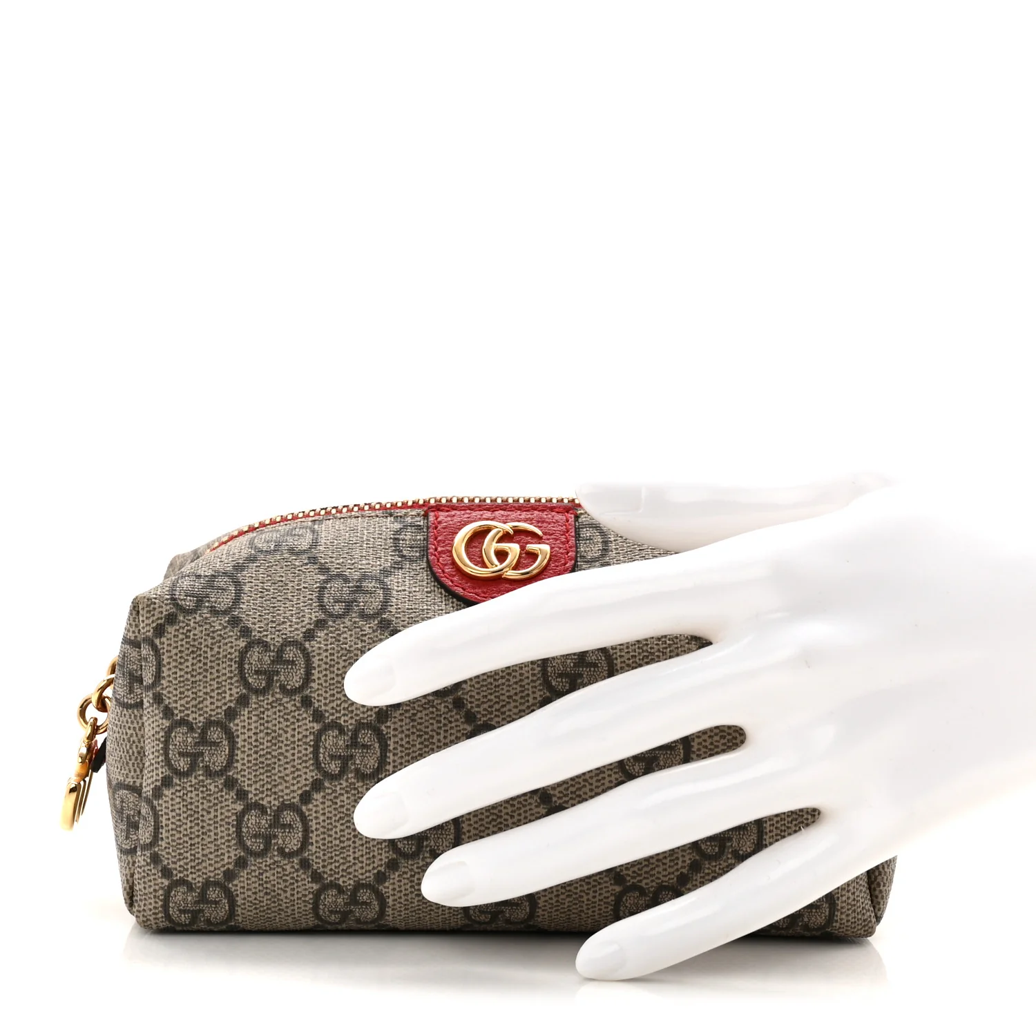 Soft GG Supreme Monogram Calfskin Small Ophidia Cosmetic Case Beige Ebony Hibiscus Red - Image 2