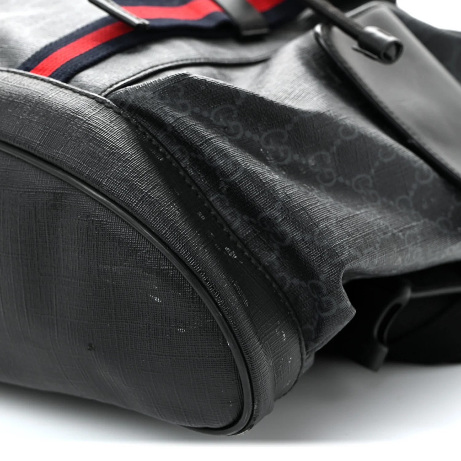 Soft GG Supreme Monogram Calfskin Web Double Buckle Backpack Black - Image 10