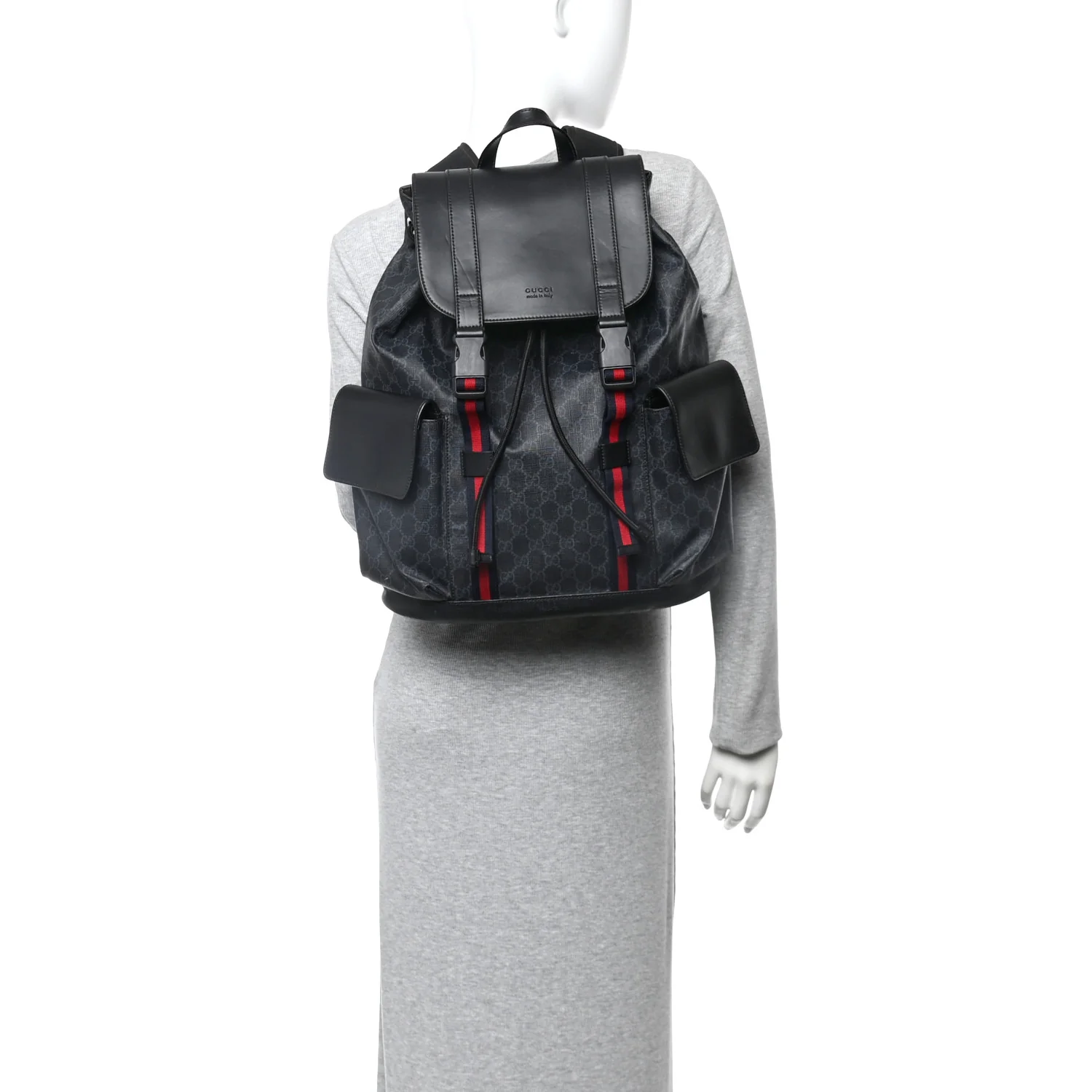 Soft GG Supreme Monogram Calfskin Web Double Buckle Backpack Black - Image 2